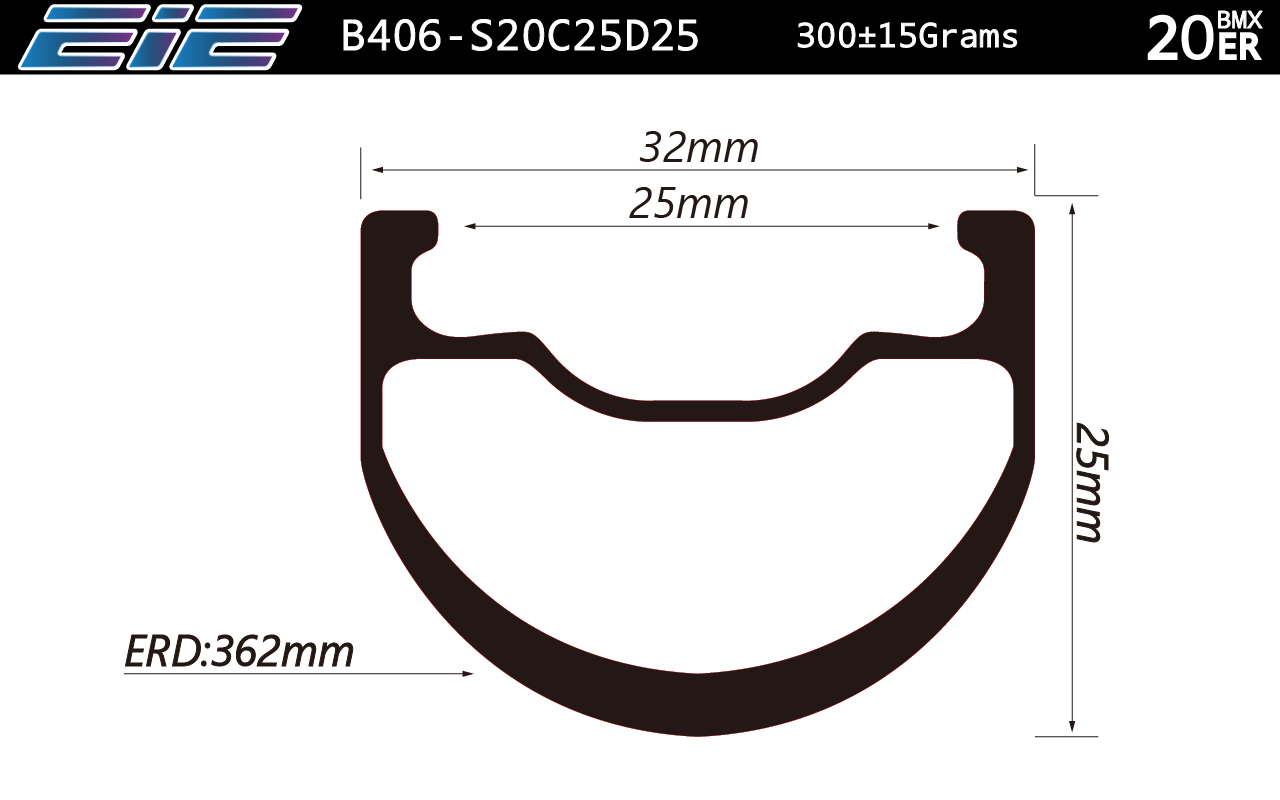 eie S20C25D25 BMX rims BSD 406mm ERD 362mm 32mm wide 25mm deep 