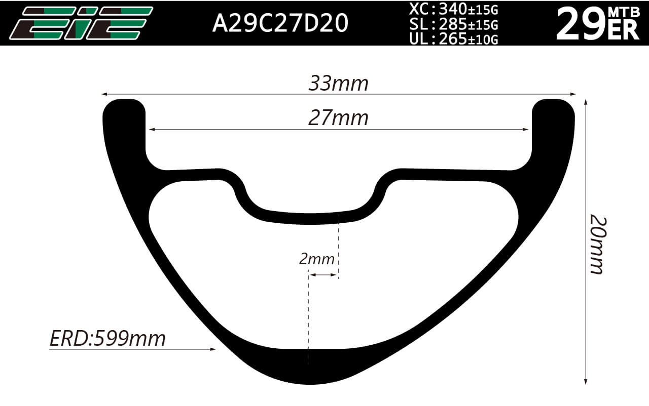 A29C27D20 New Asymmetric XC Ultralight Weight Carbon Rims And Custom Build Wheels Tubeless Compatible
