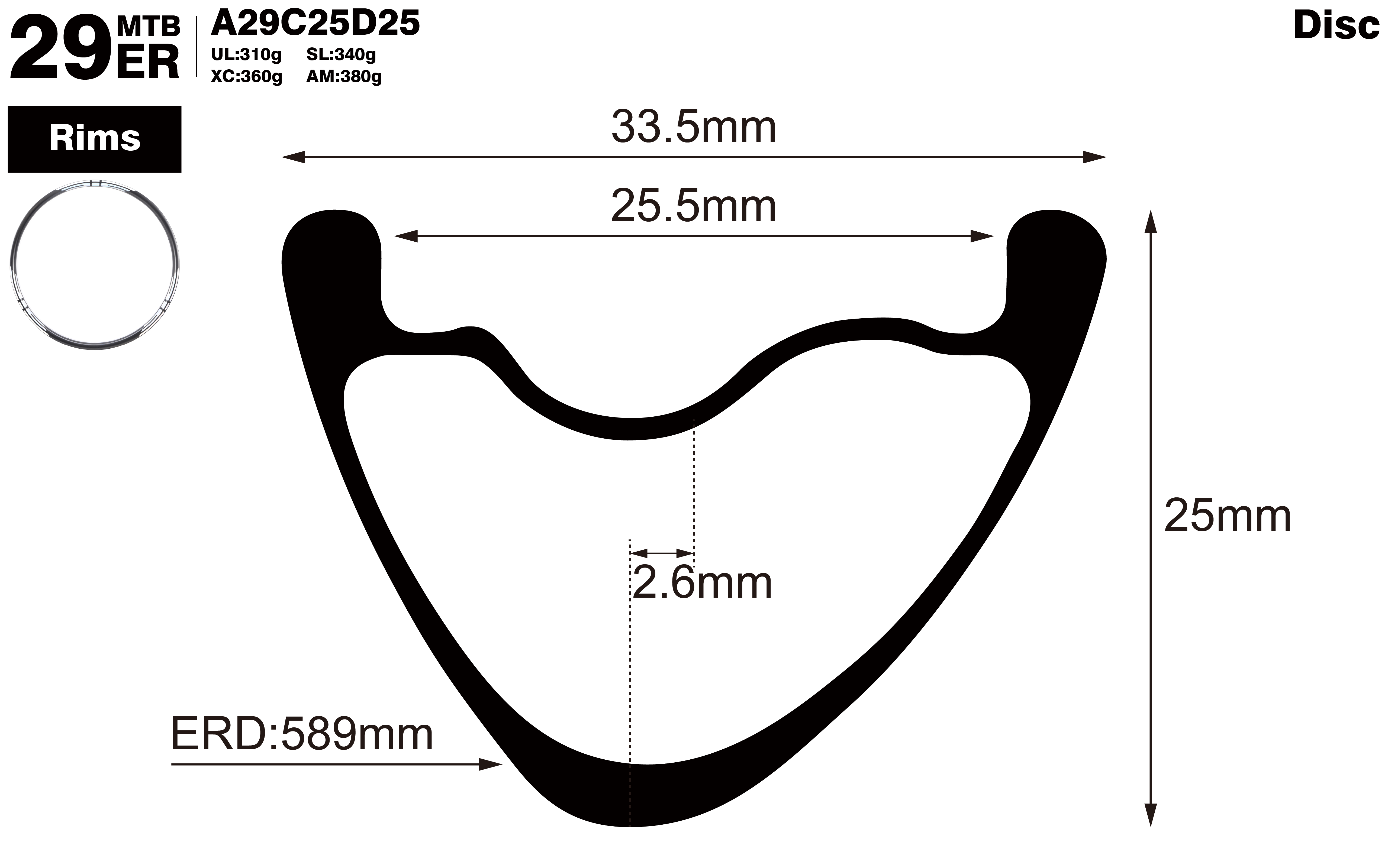 29er-I25.5-D25-asymmetric-mountain-bike-hookless-XC-carbon-rims-profile-drawing