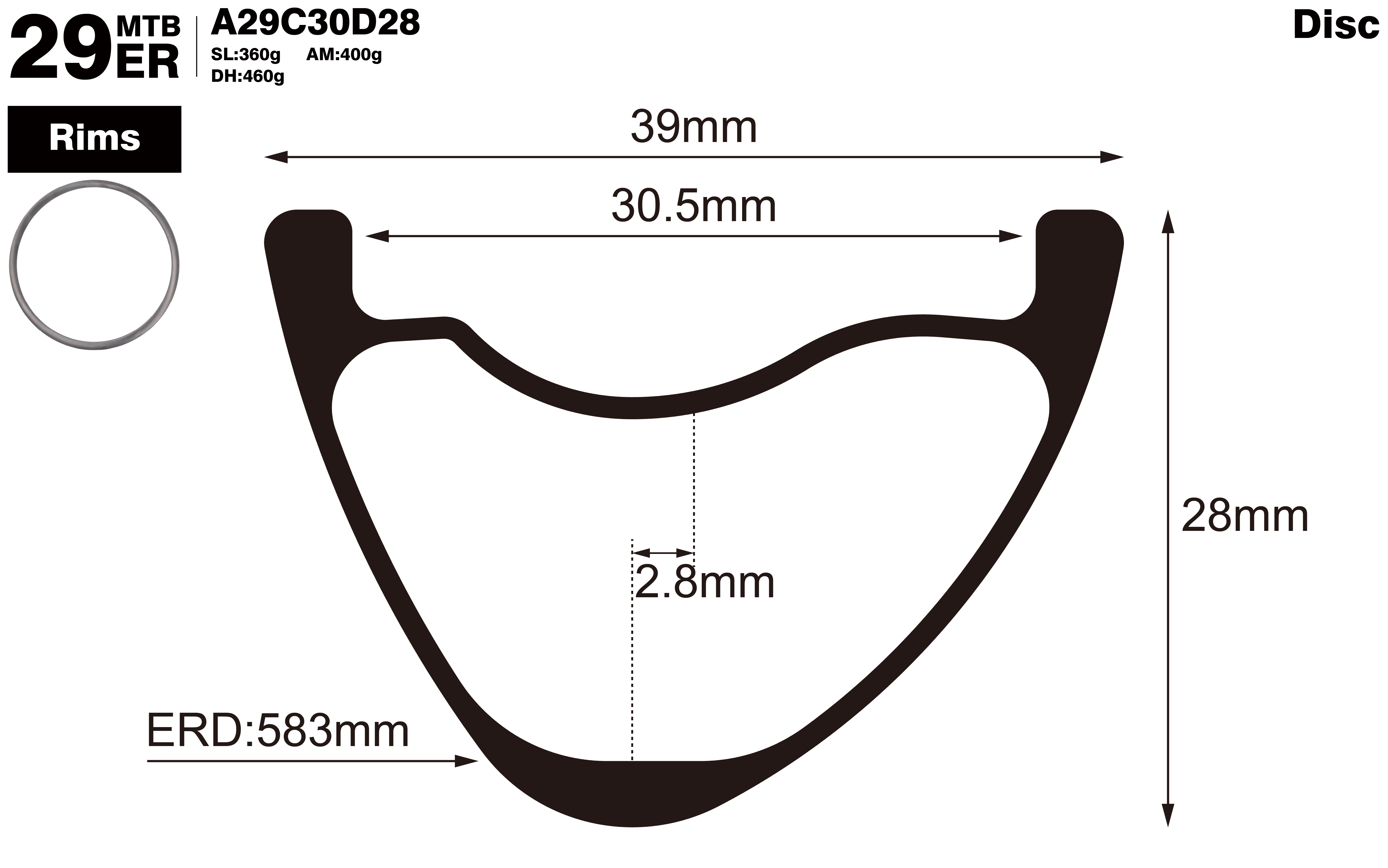 29er-I30.5-D28-symmetric-mountain-bike-hookless-XC-carbon-rims-profile-drawing