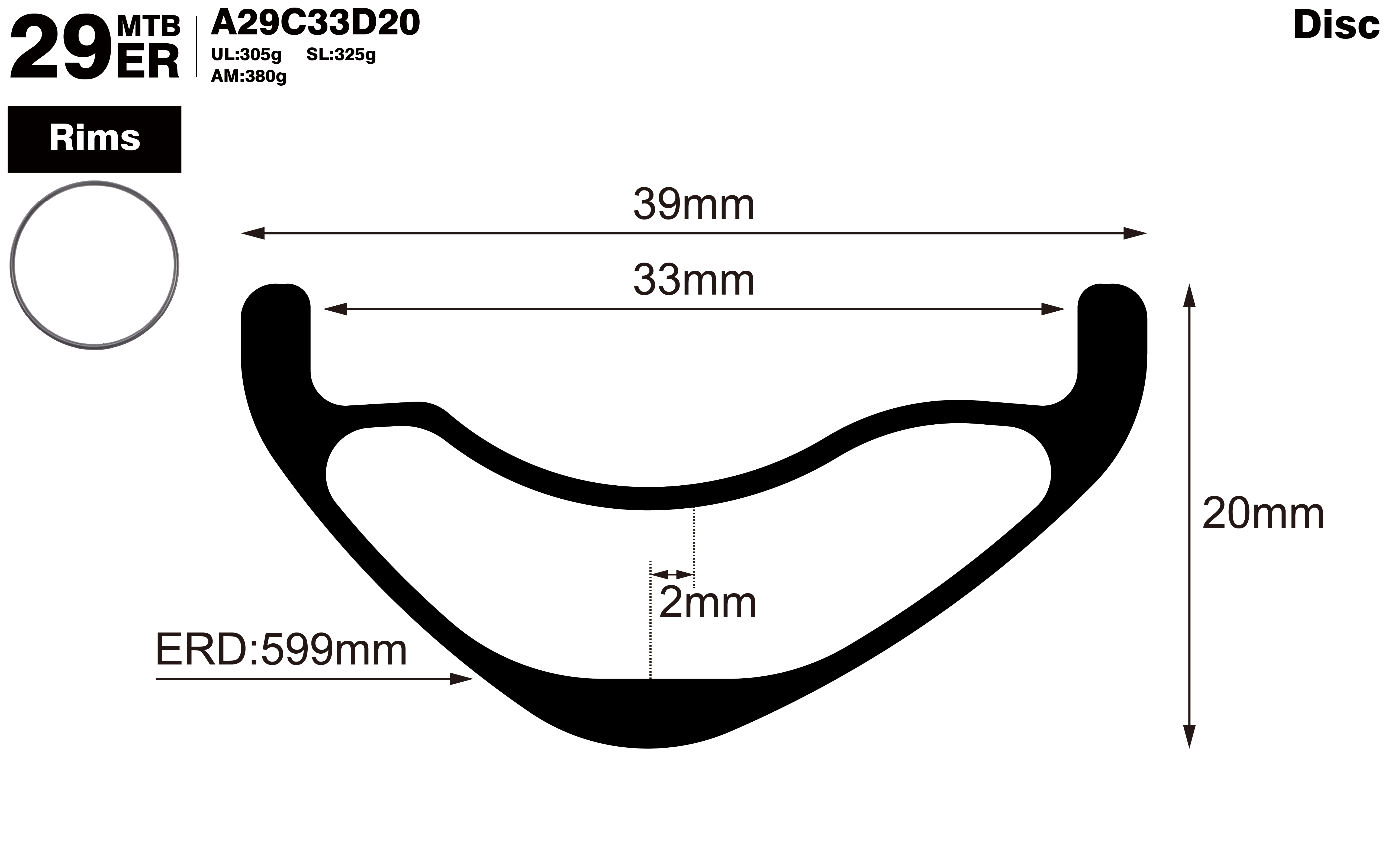29er-I33-D20-asymmetric-mountain-bike-AM-carbon-rims-profile-drawing
