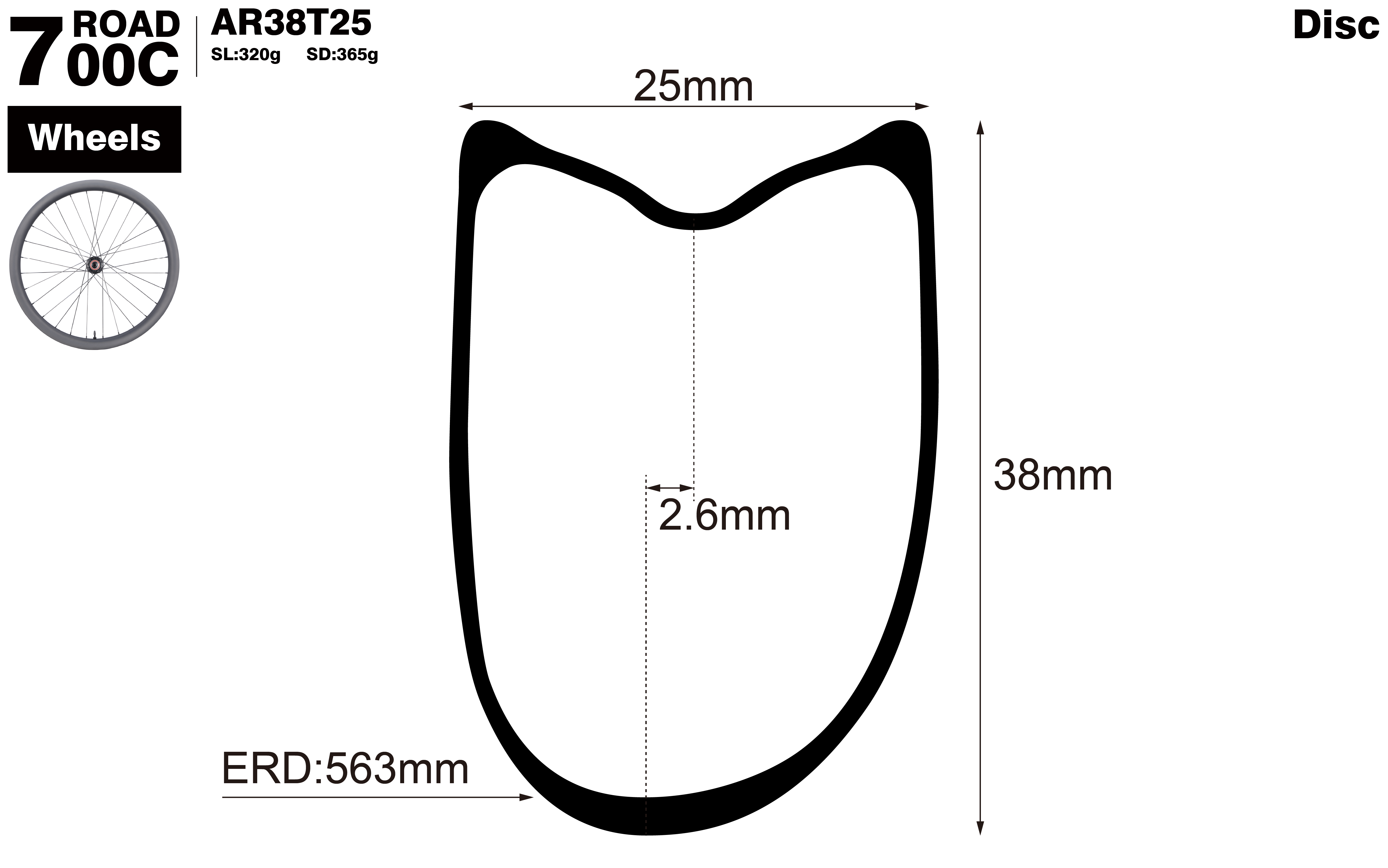 700C-I25-D38-asymmetric-road-bike-tubular-carbon-wheels-profile-drawing