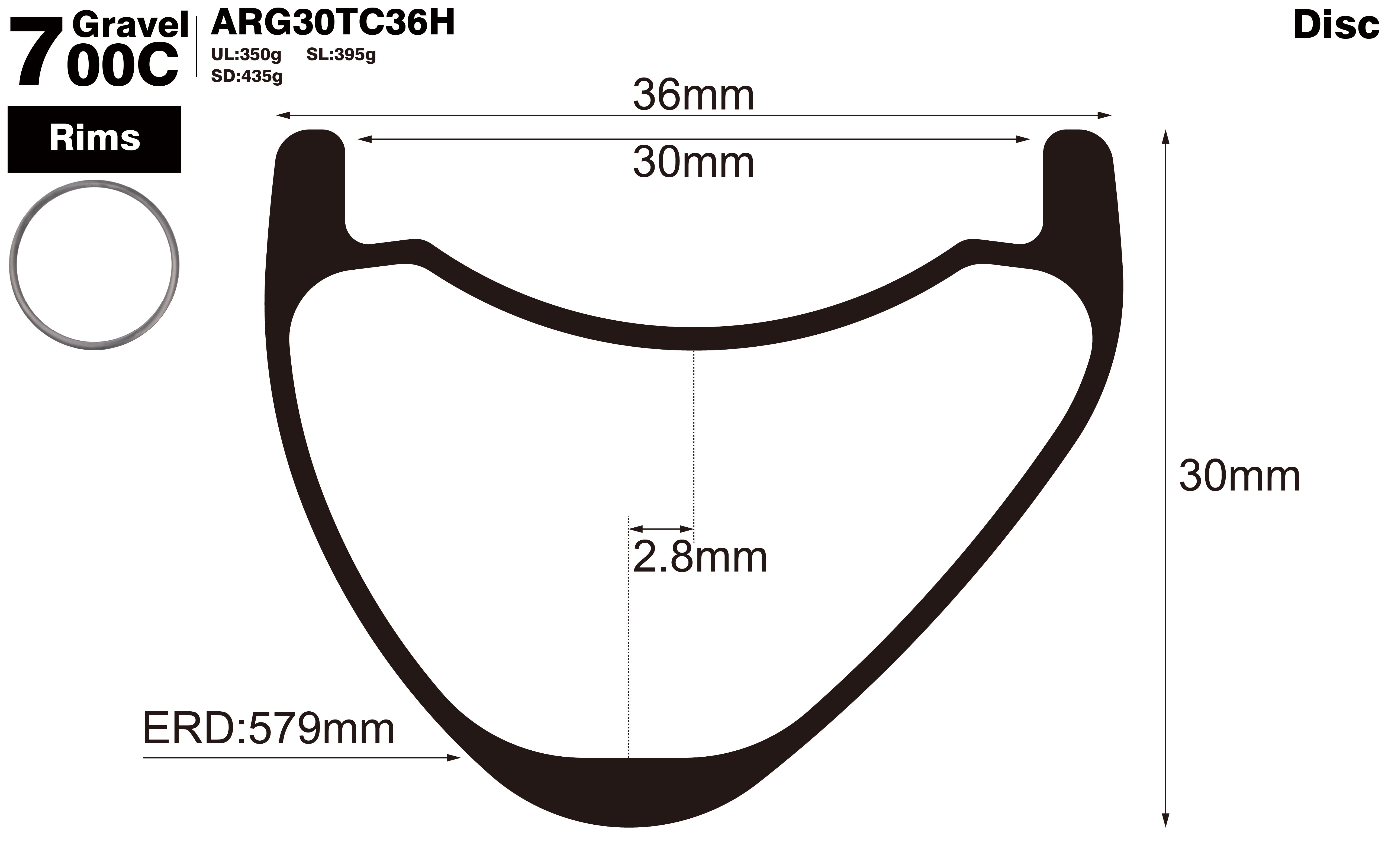 700c-I30-D30-asymmetric-road-bike-hookless-gravel-carbon-rims-profile-drawing