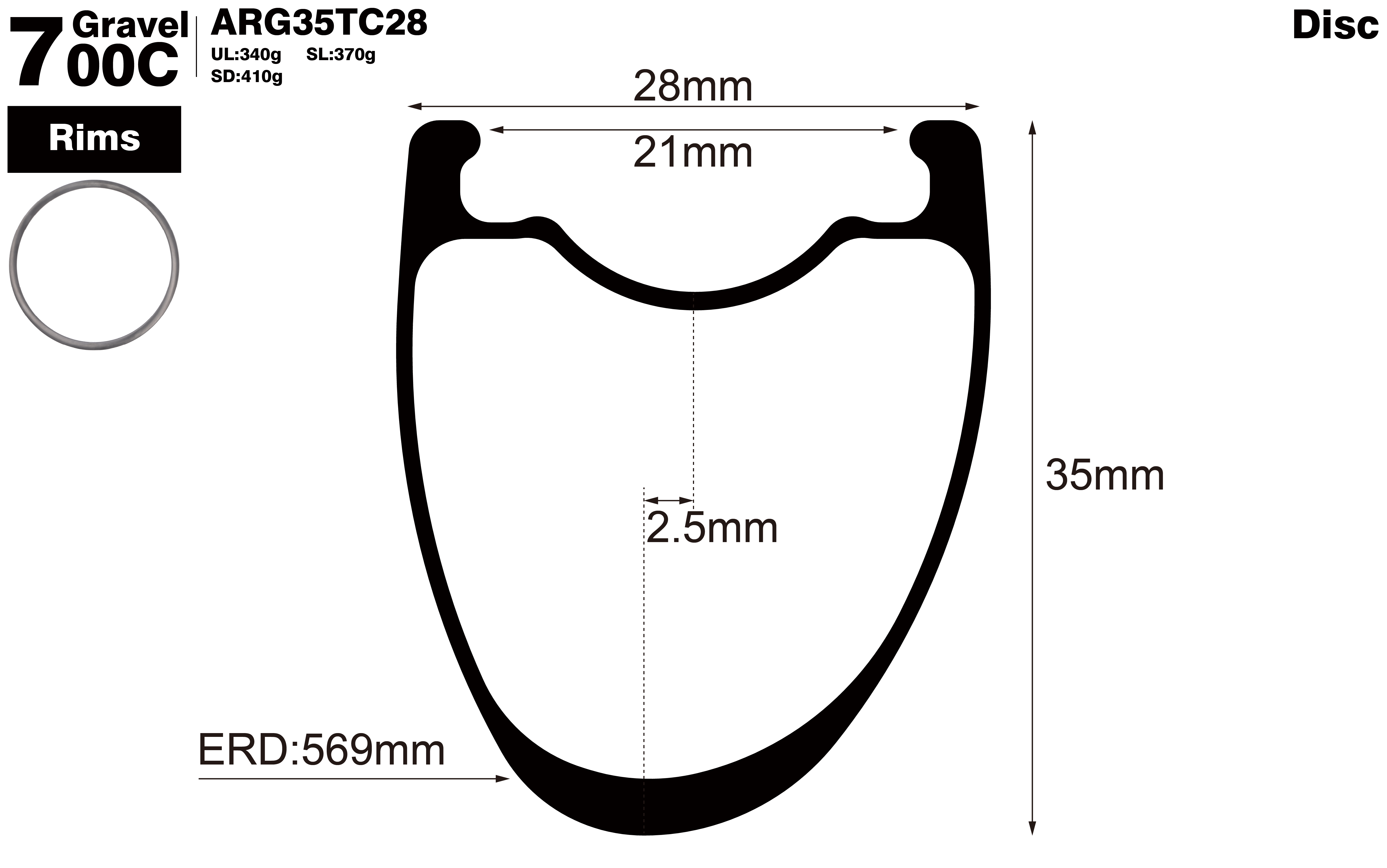 700c-I21-D35-asymmetric-road-bike-gravel-carbon-rims-profile-drawing