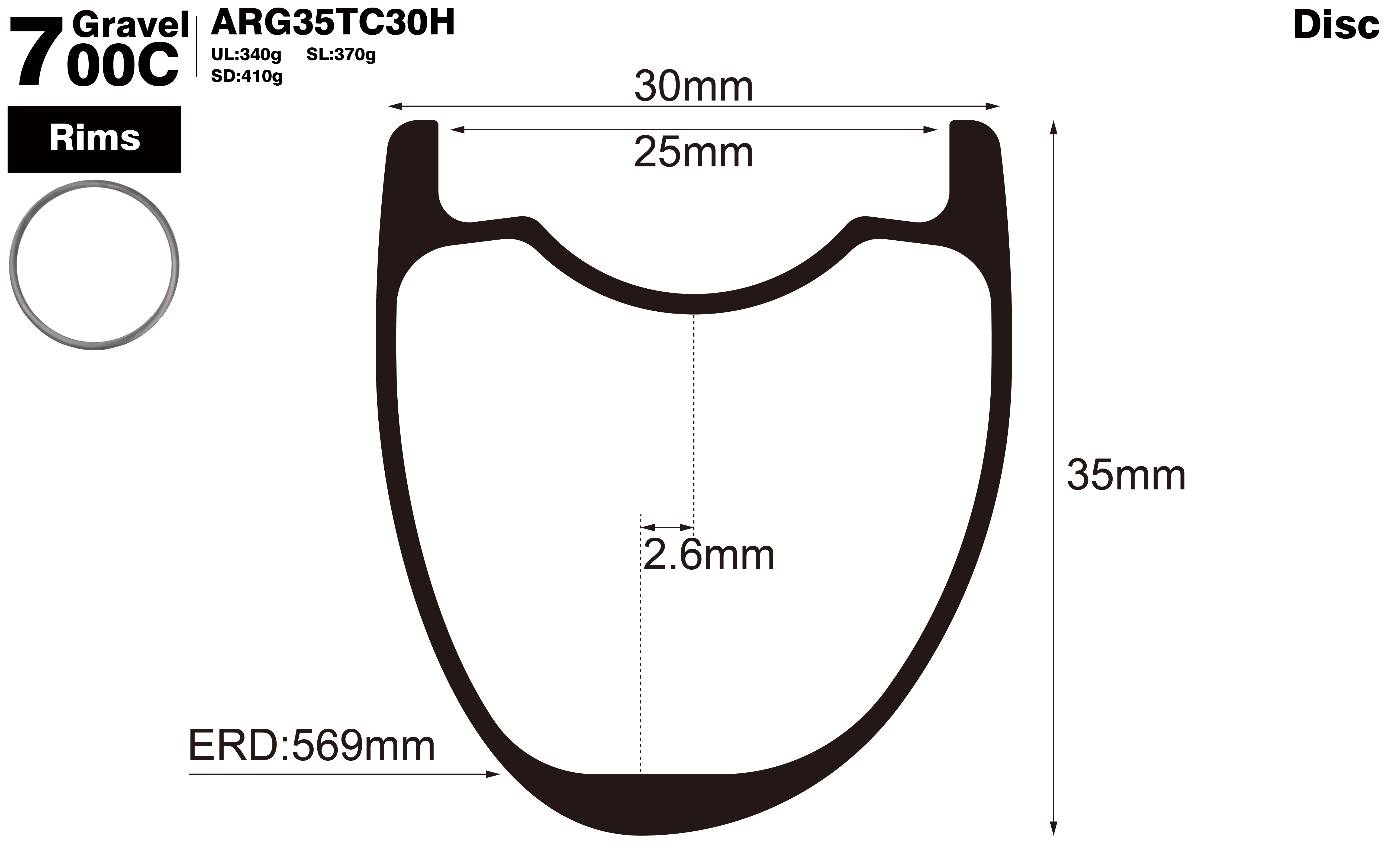 700C-I25-D35-asymmetric-road-bike-hookless-gravel-carbon-rims-profile-drawing