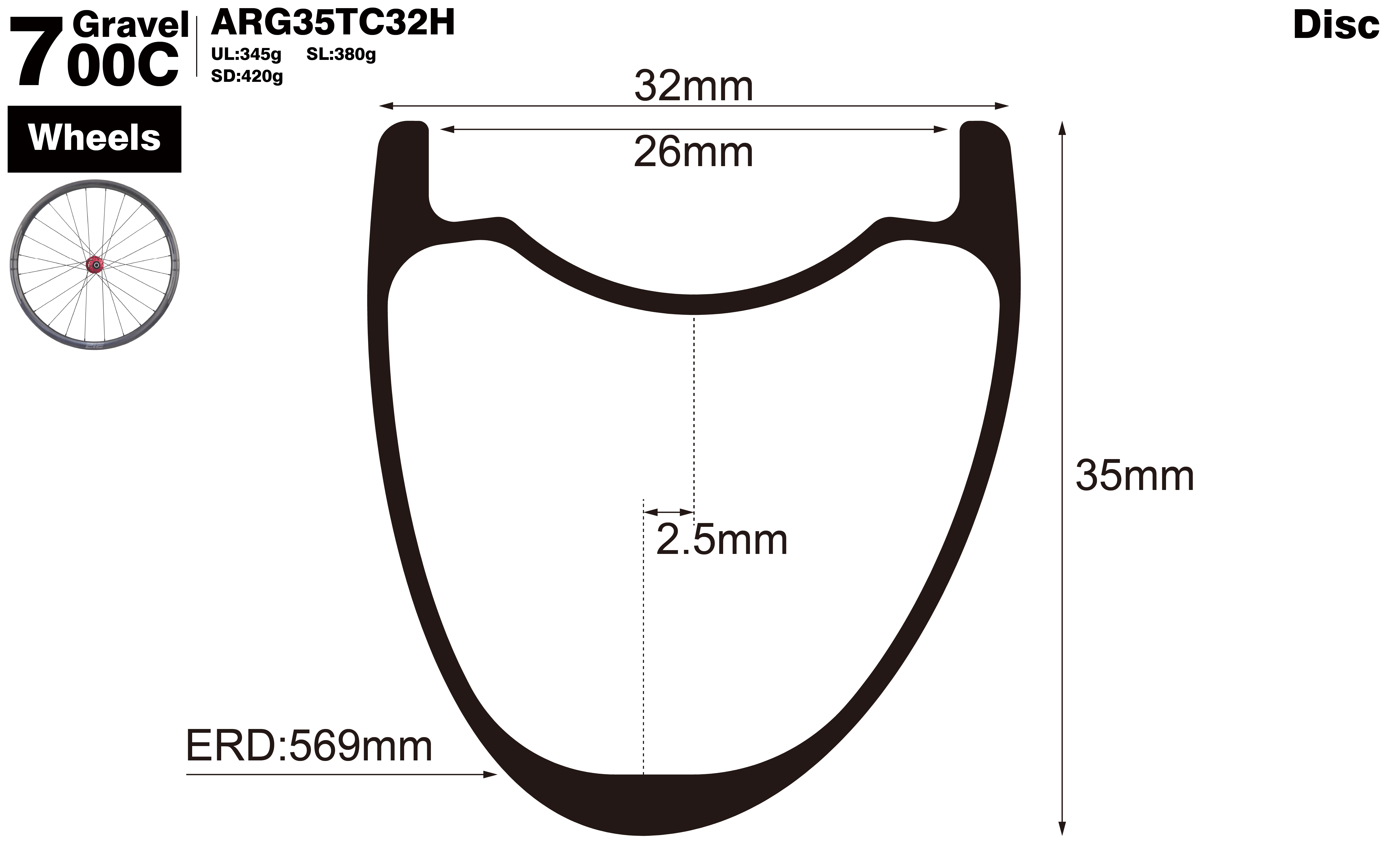 700C-I26-D35-asymmetric-road-bike-hookless-gravel-carbon-wheels-profile-drawing