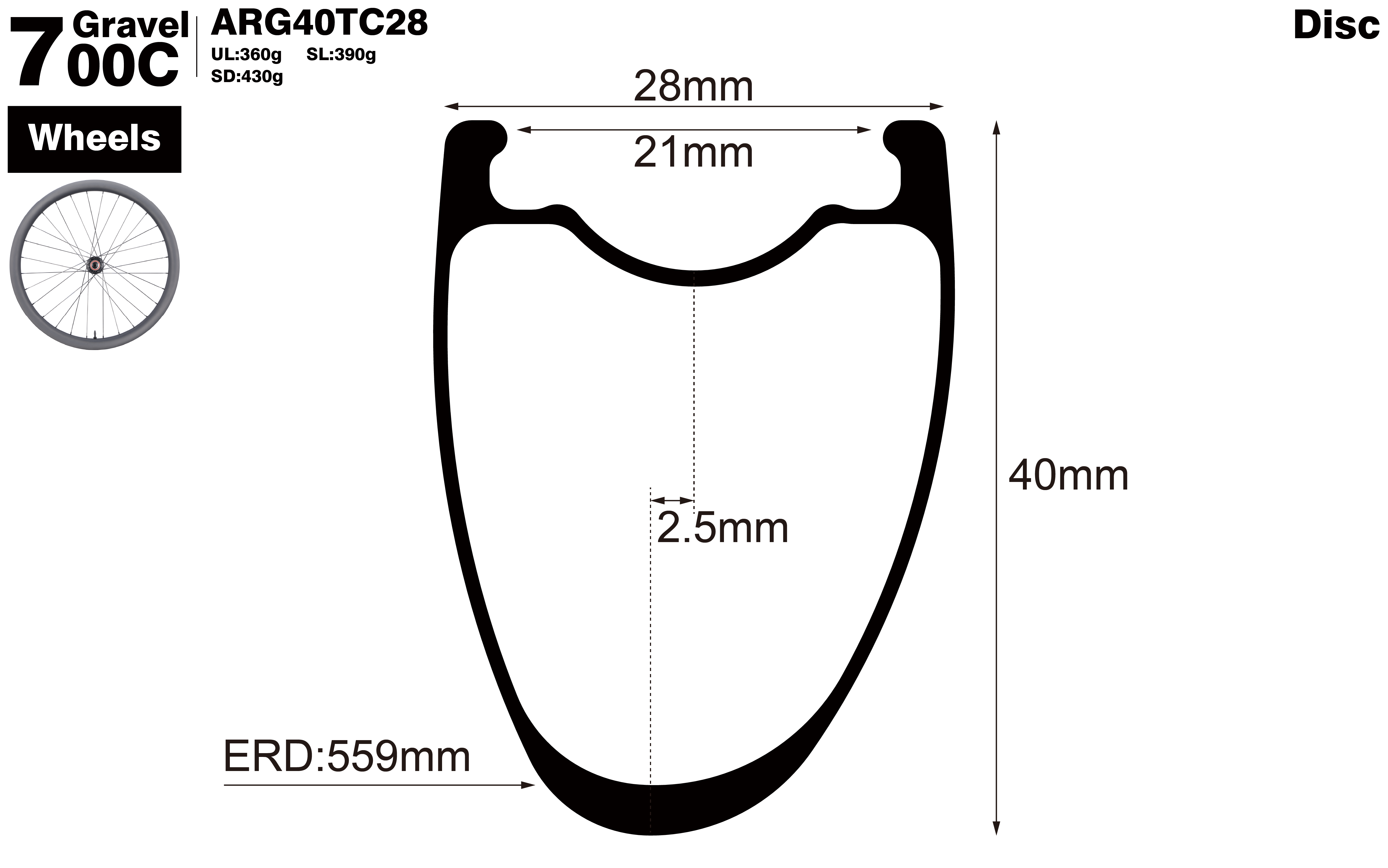 700C-I21-D40-asymmetric-road-bike-gravel-carbon-wheels-profile-drawing