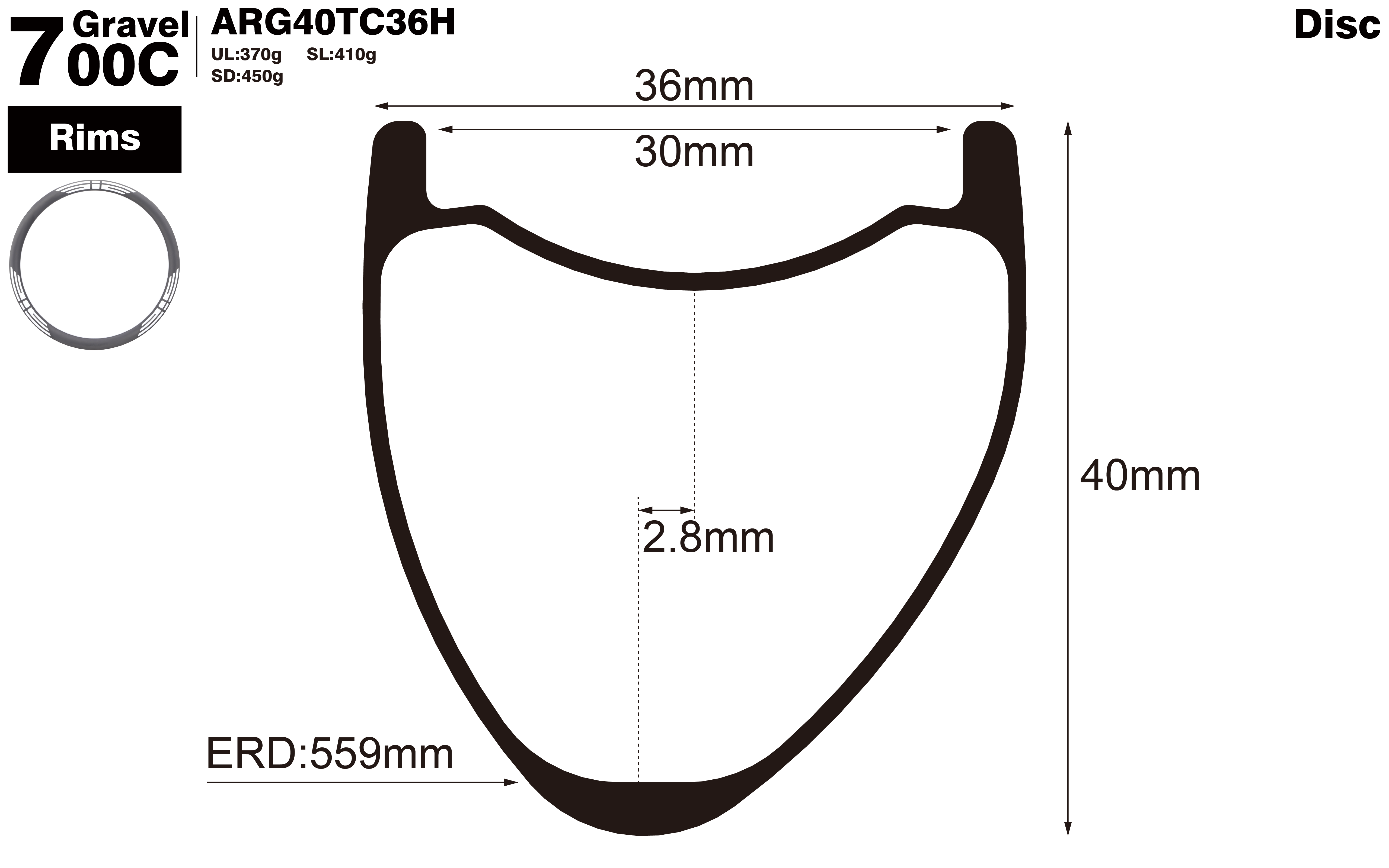 700c-I30-D40-asymmetric-road-bike-hookless-gravel-carbon-rims-profile-drawing