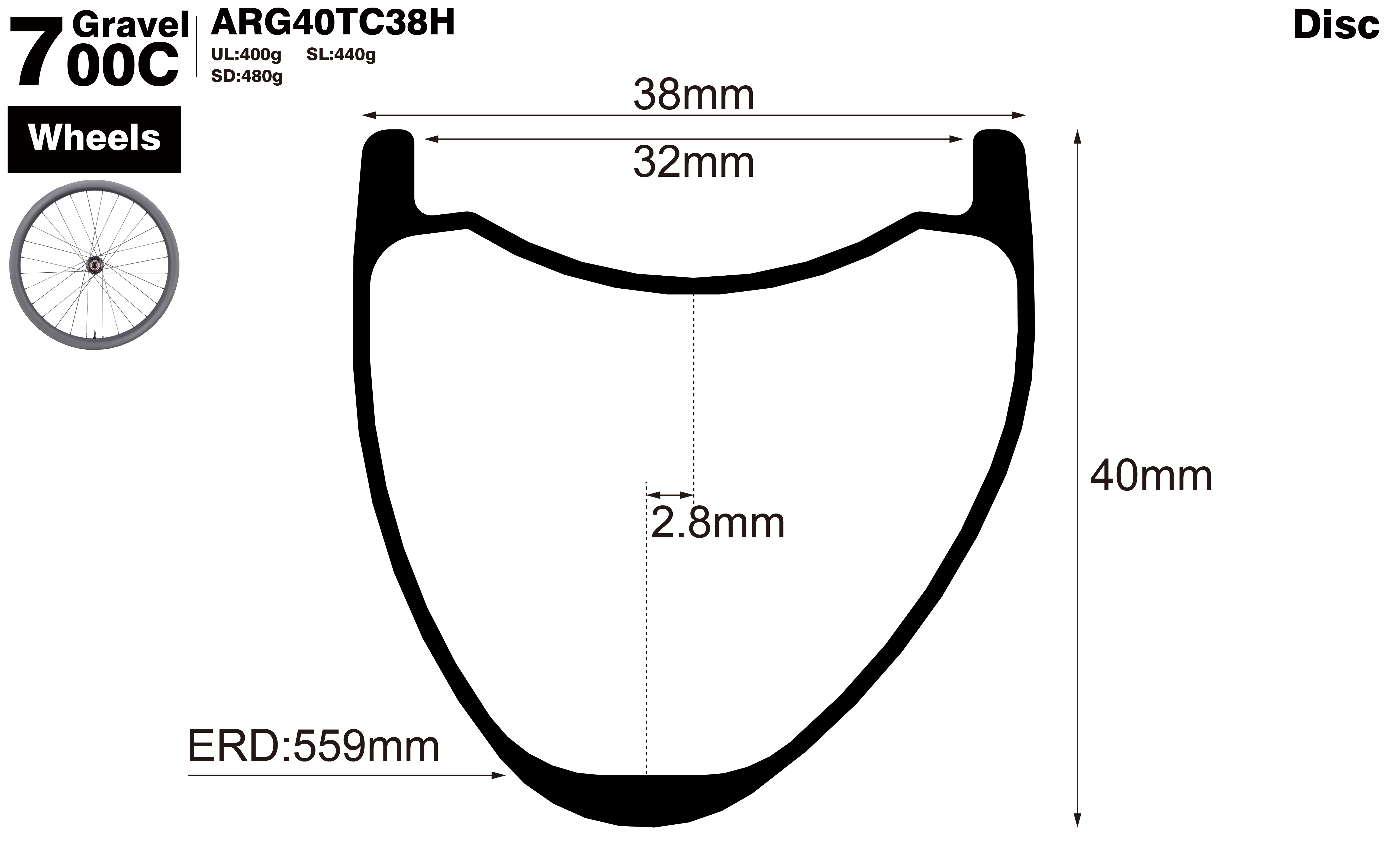 700C-I32-D40-asymmetric-road-bike-hookless-gravel-carbon-wheels-profile-drawing