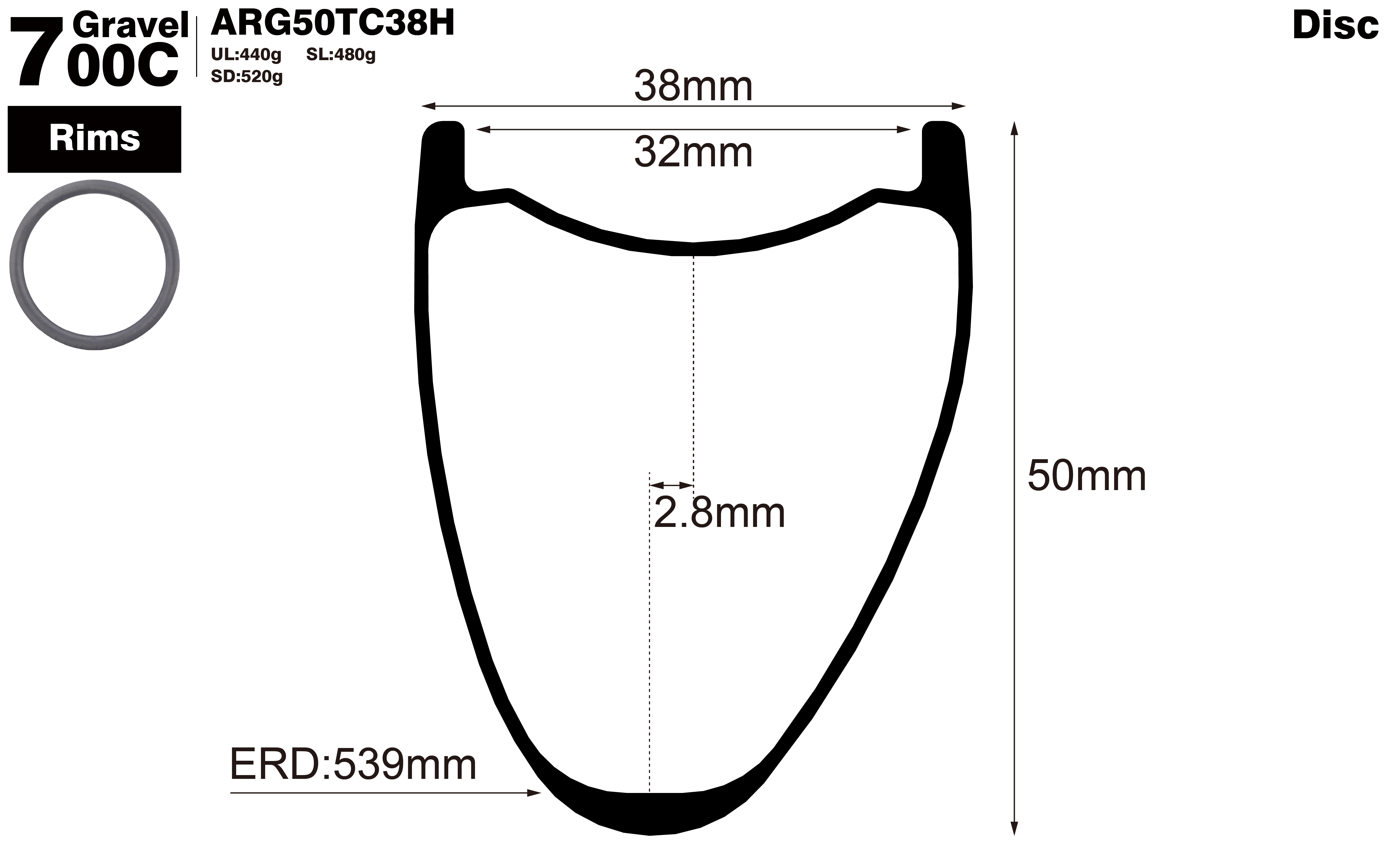 700C-I32-D50-asymmetric-road-bike-hookless-gravel-carbon-rims-profile-drawing
