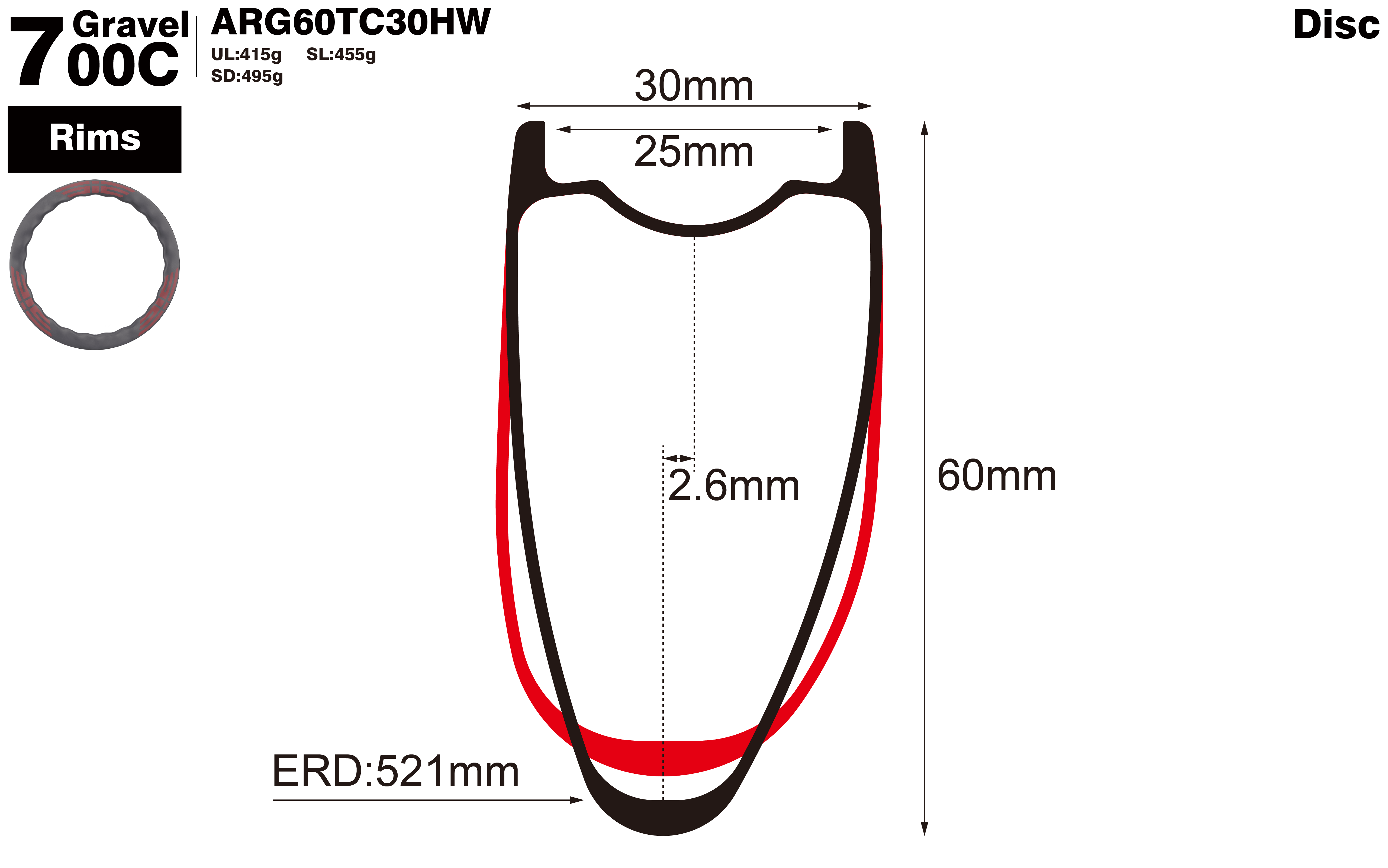700C-I25-D60-asymmetric-road-bike-hookless-gravel-carbon-rims-profile-drawing