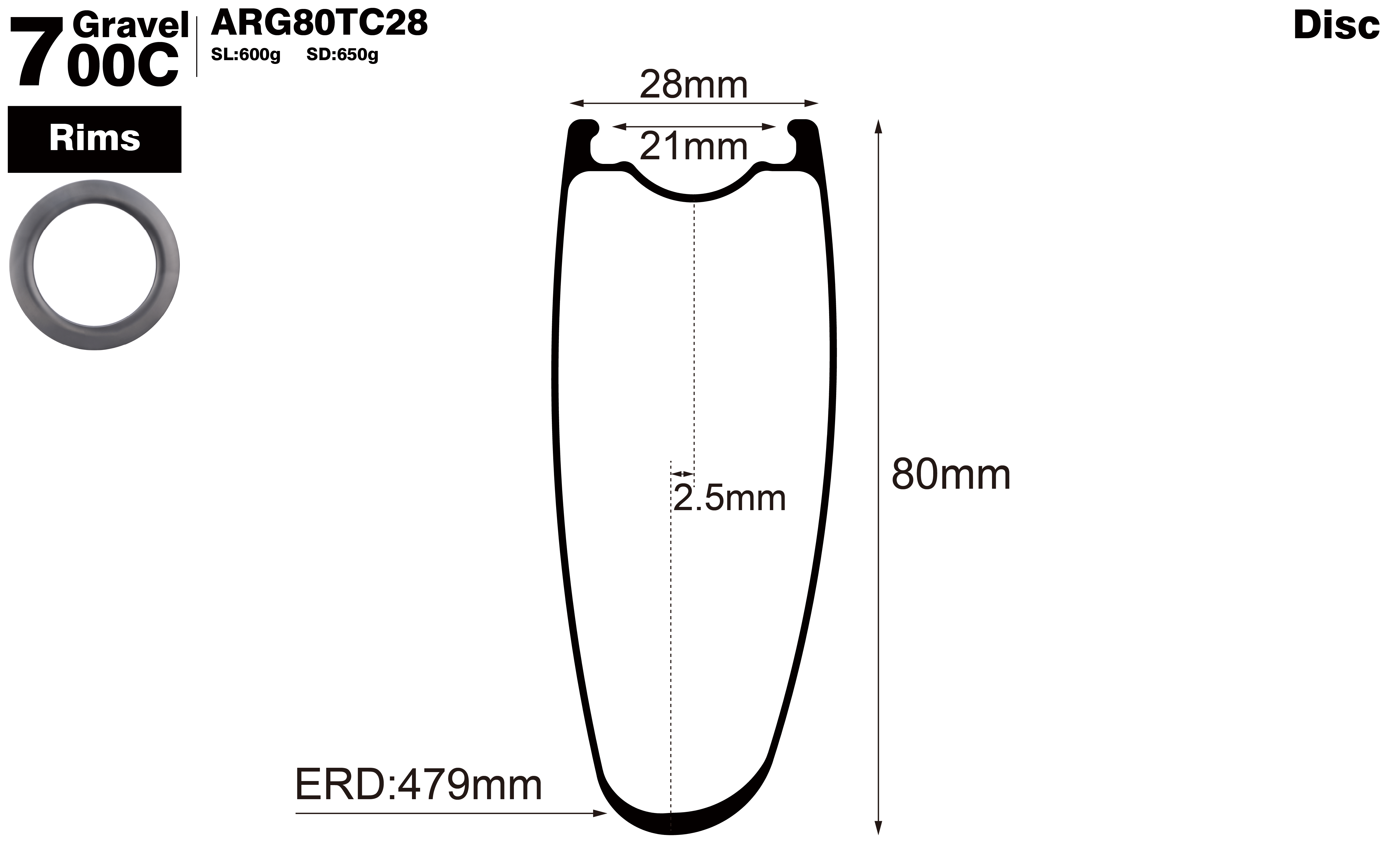 700C-I21-D80-asymmetric-road-bike-gravel-carbon-rims-profile-drawing