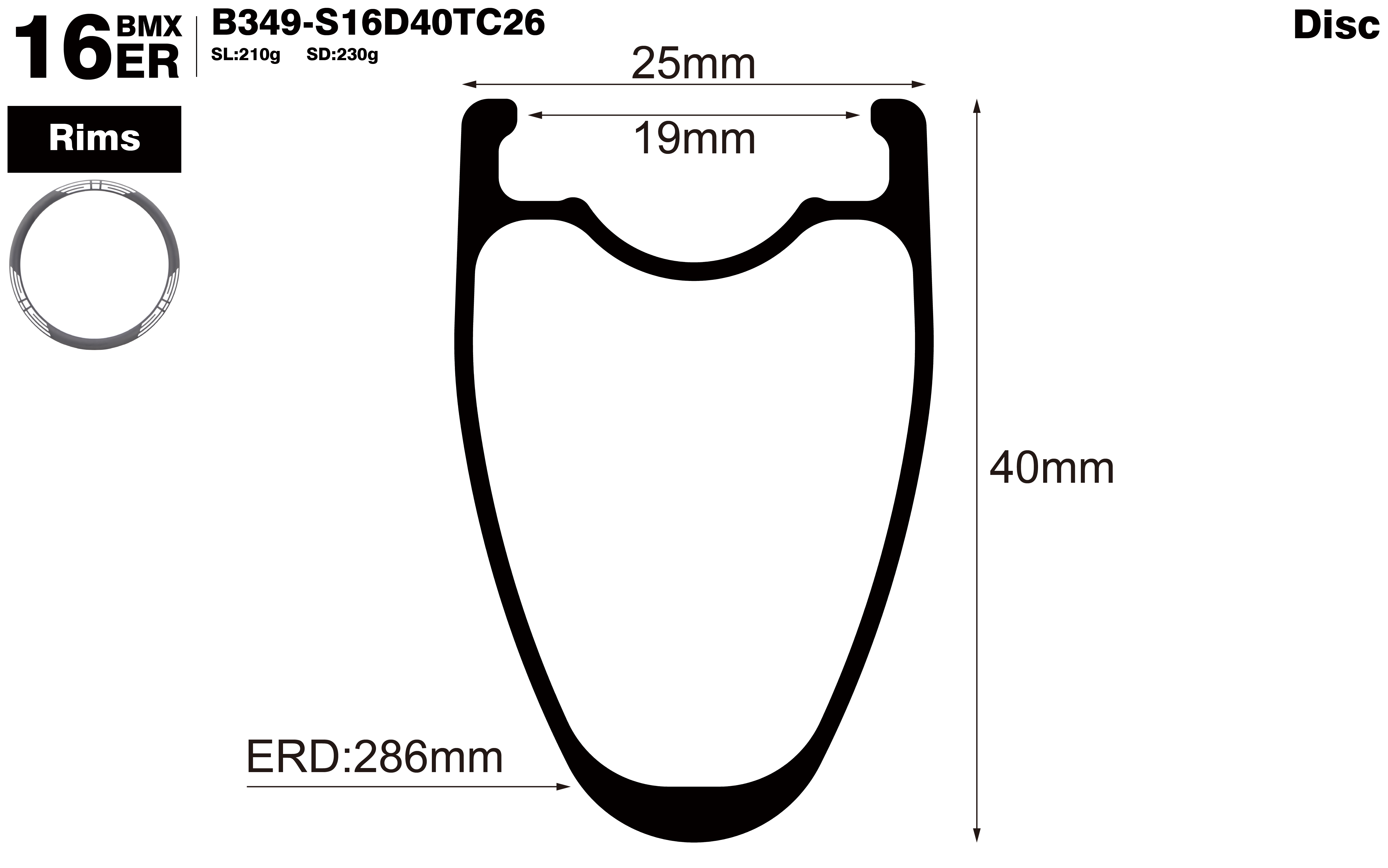 B349-16er-I19-D40-symmetric-BMX-bike-carbon-rims-profile-drawing