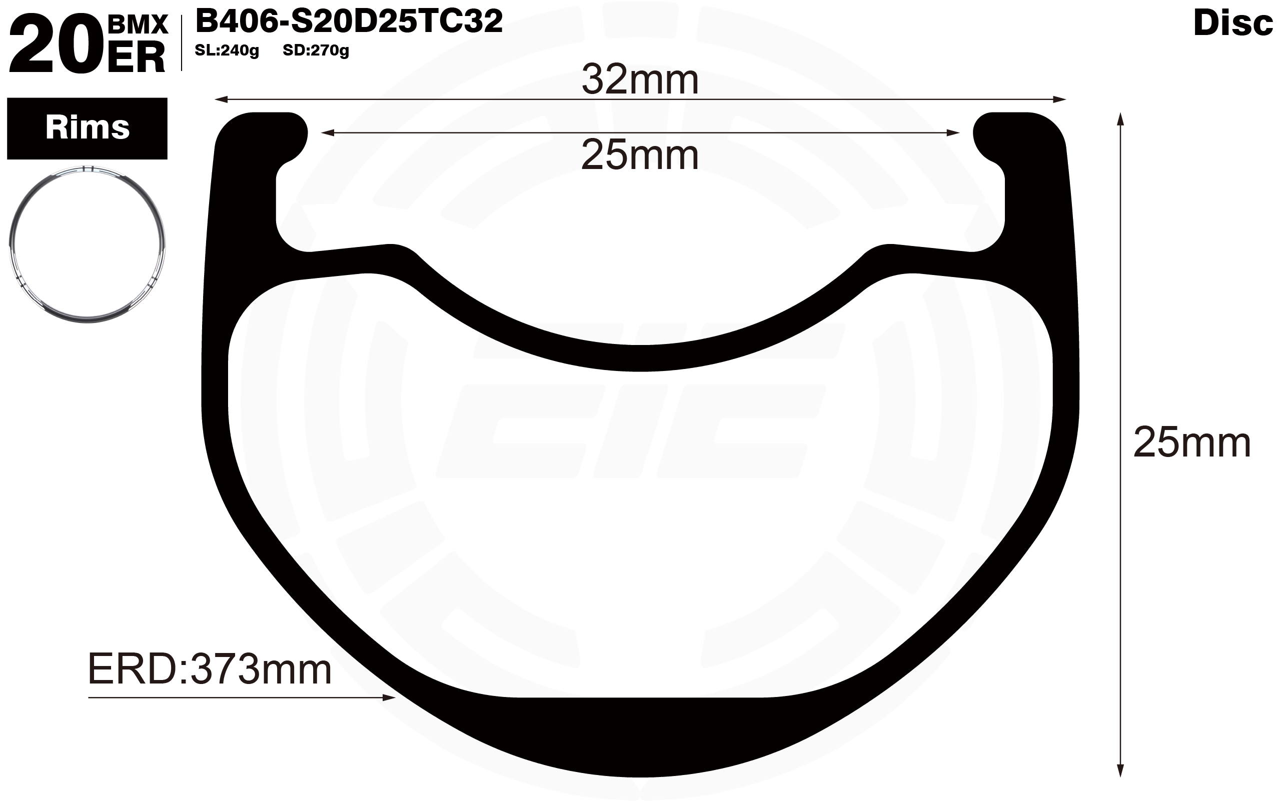 B406-20er-I25-D25-symmetric-BMX-bike-carbon-rims-profile-drawing