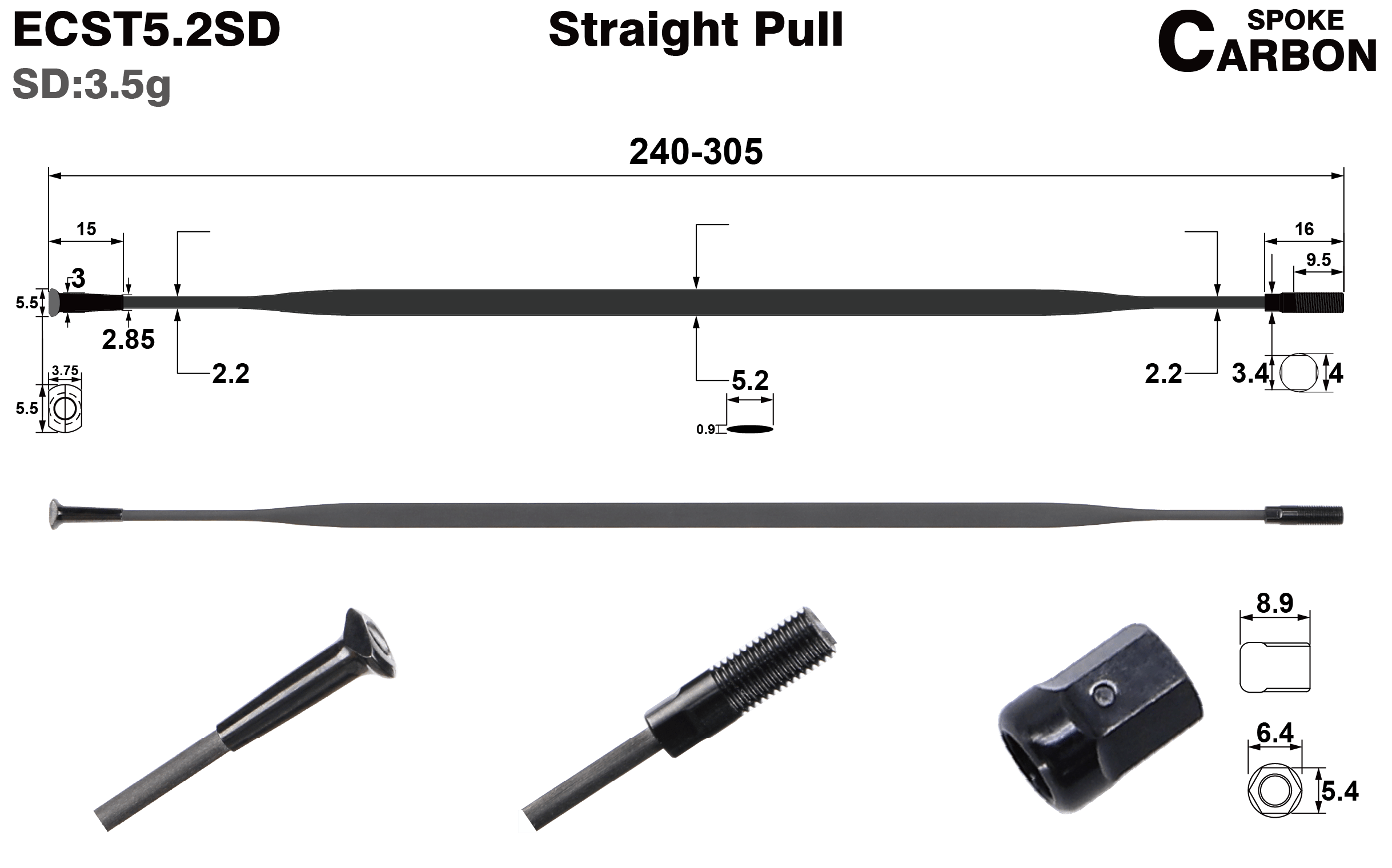 ECST5.2SD-straight-pull-carbon-spoke-T-head-rims-profile-drawing