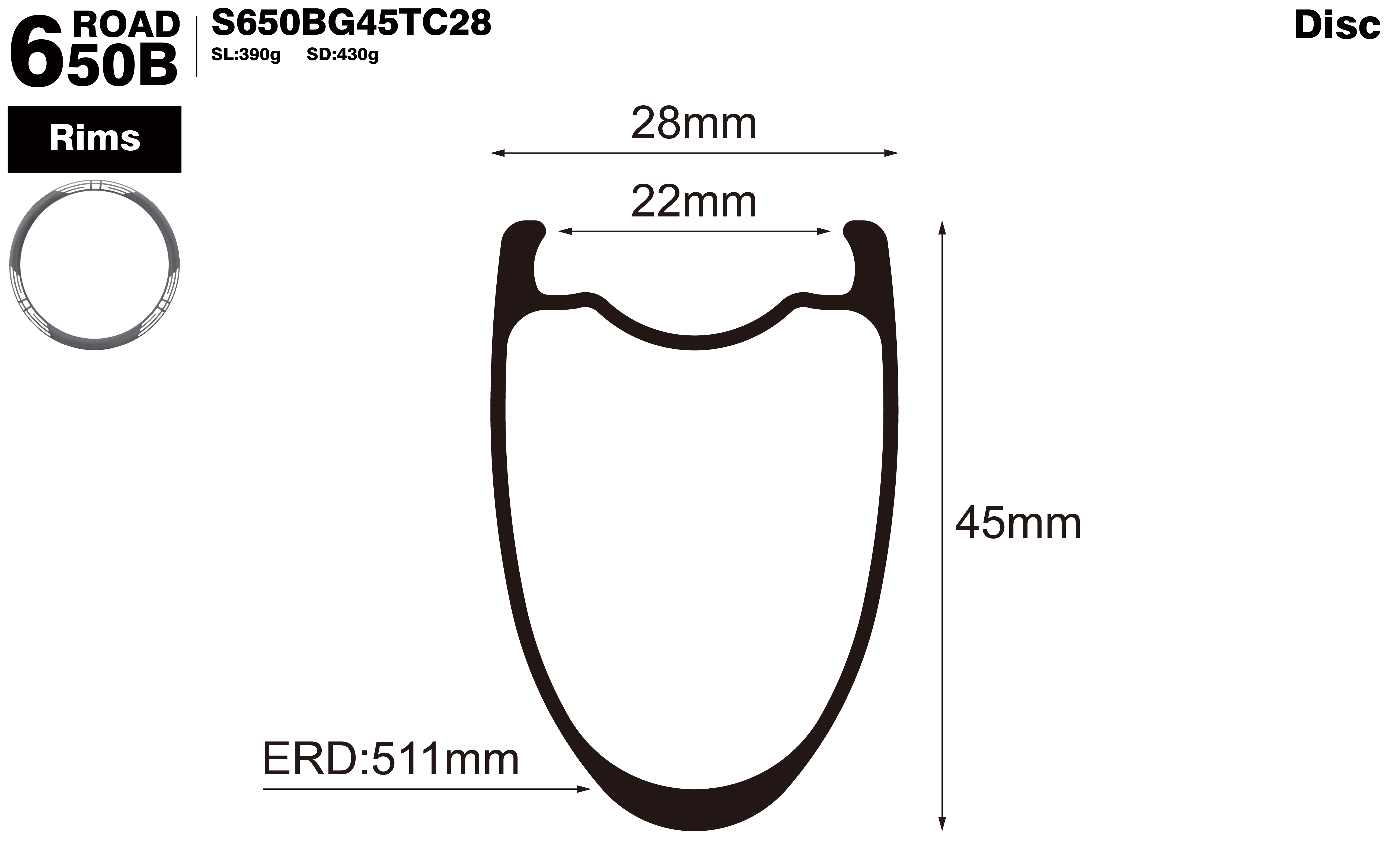 650B-I22-D45-symmetric-road-bike-gravel-cacrbon-rims-profile-drawing