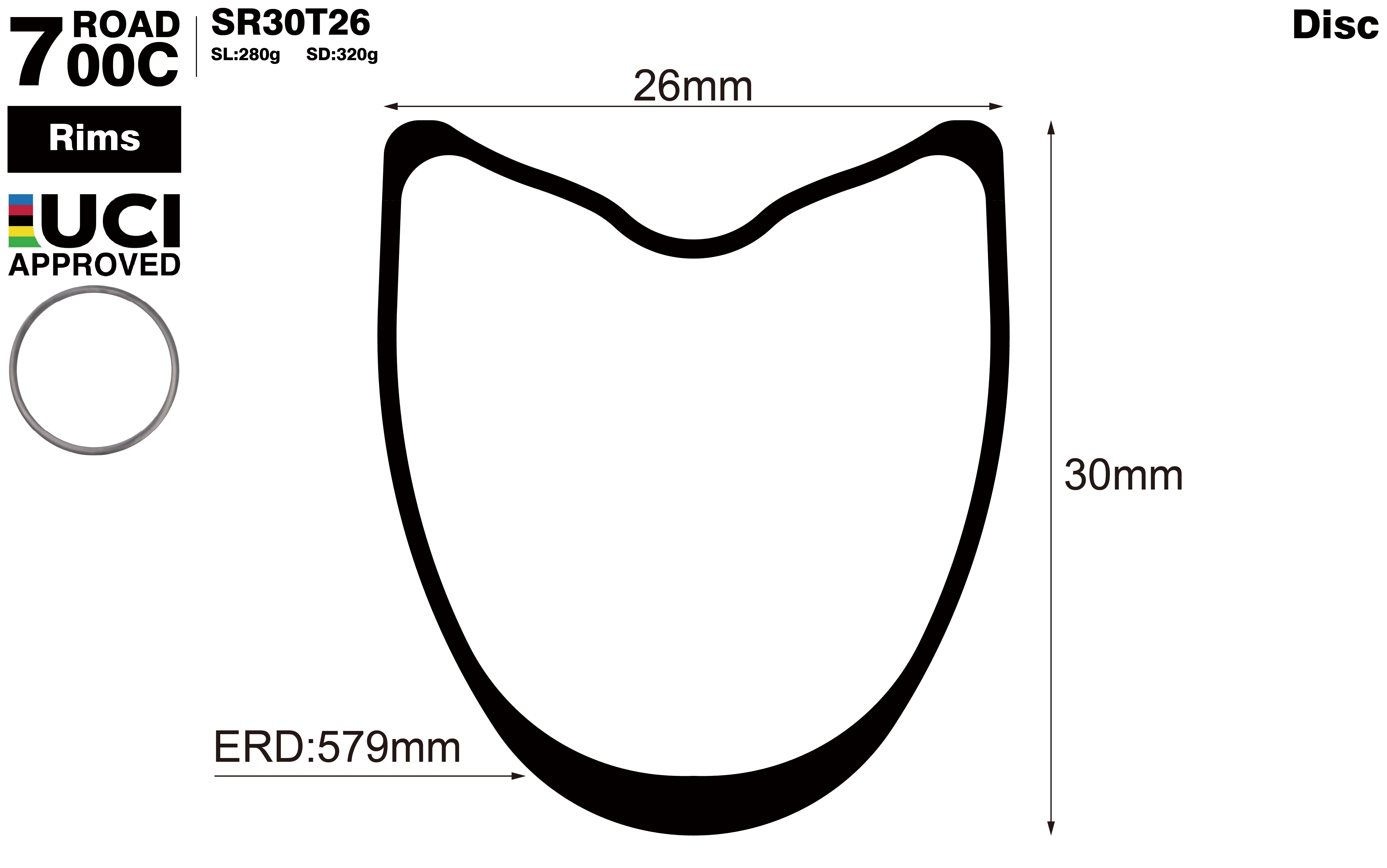 700c-I26-D30-symmetric-road-bike-tubular-carbon-rims-profile-drawing