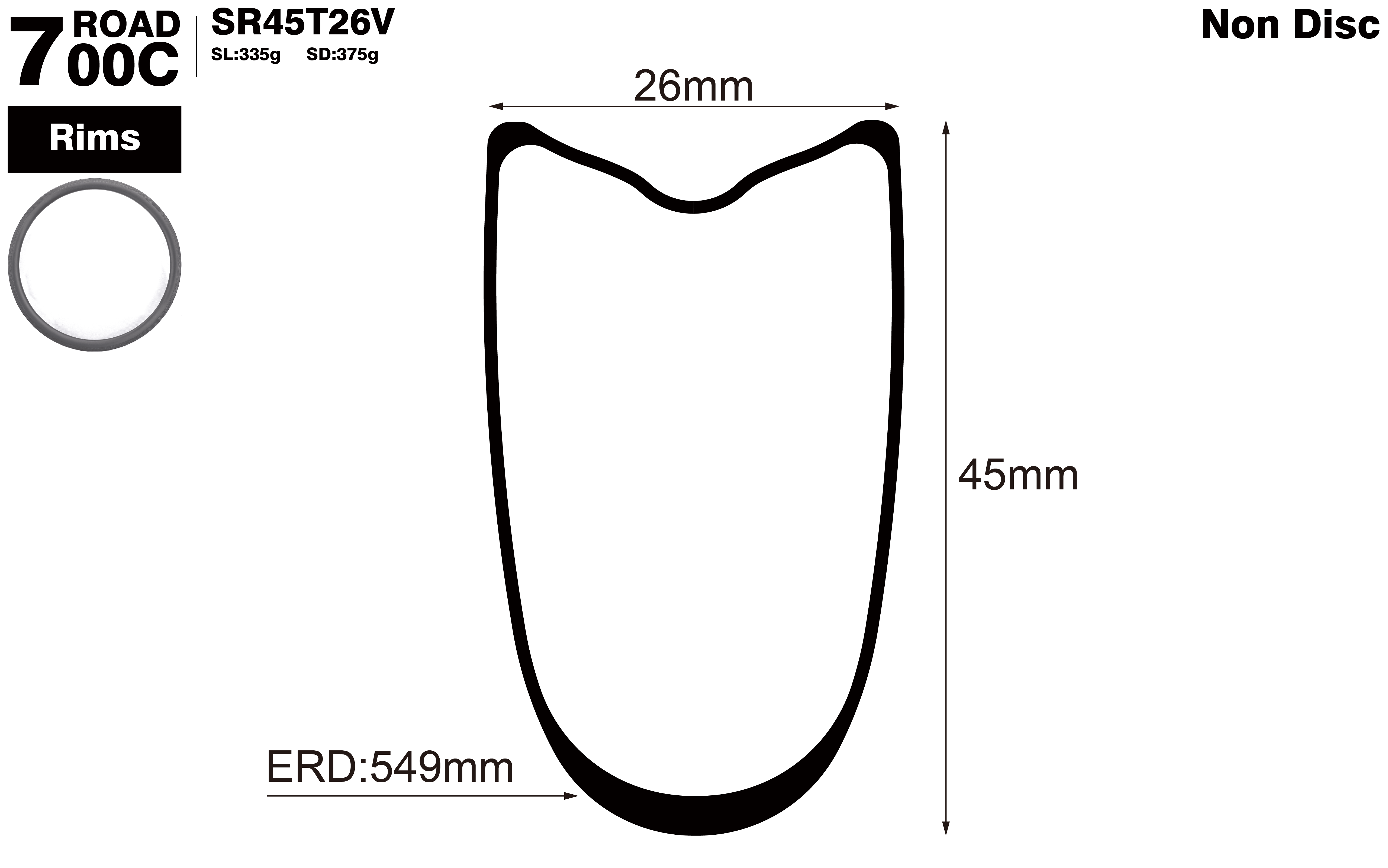 700c-I26-D45-symmetric-road-bike-tubular-carbon-rims-profile-drawing