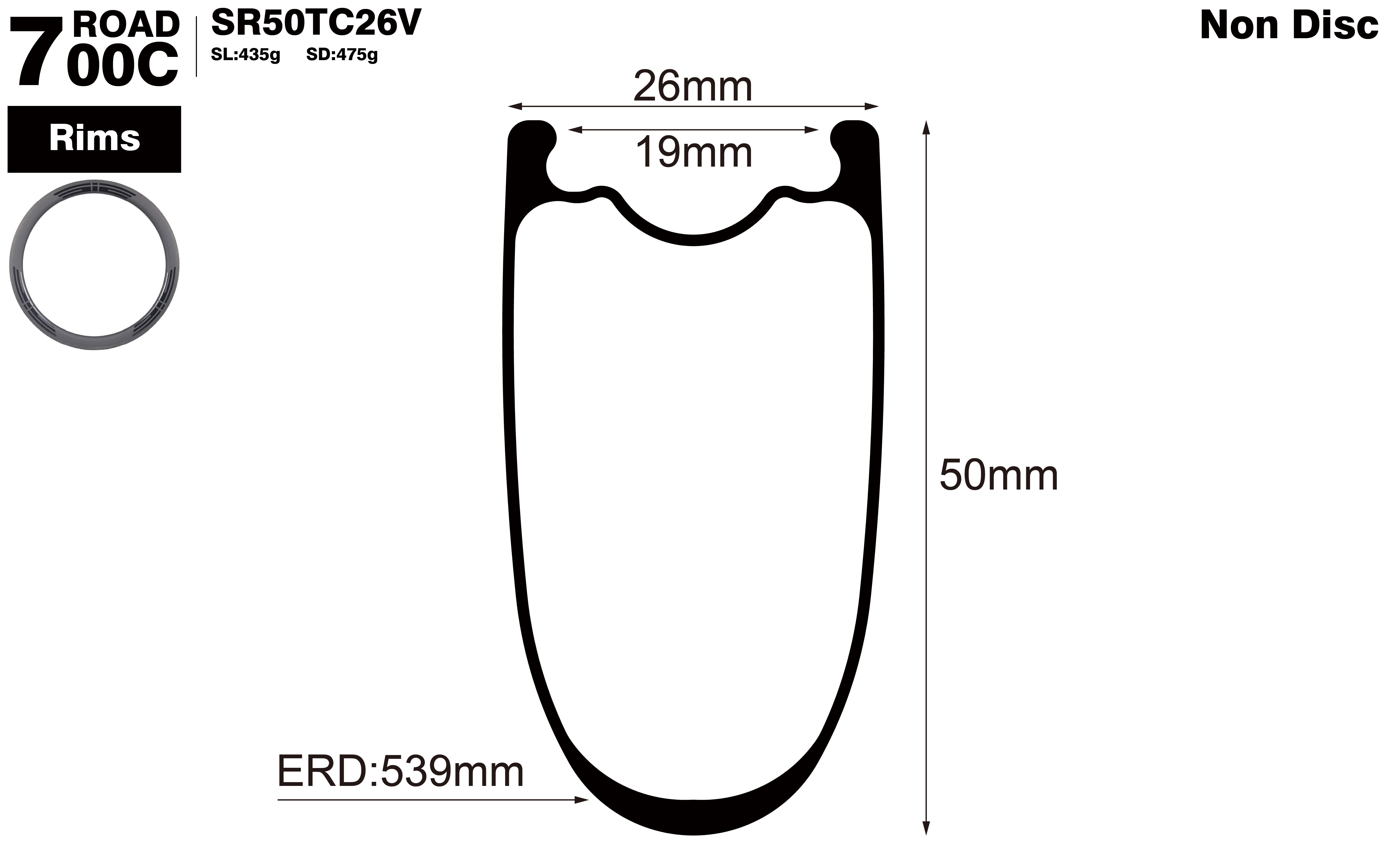 700C-I19-D50-symmetric-road-bike-clincher-bike-carbon-rims-profile-drawing