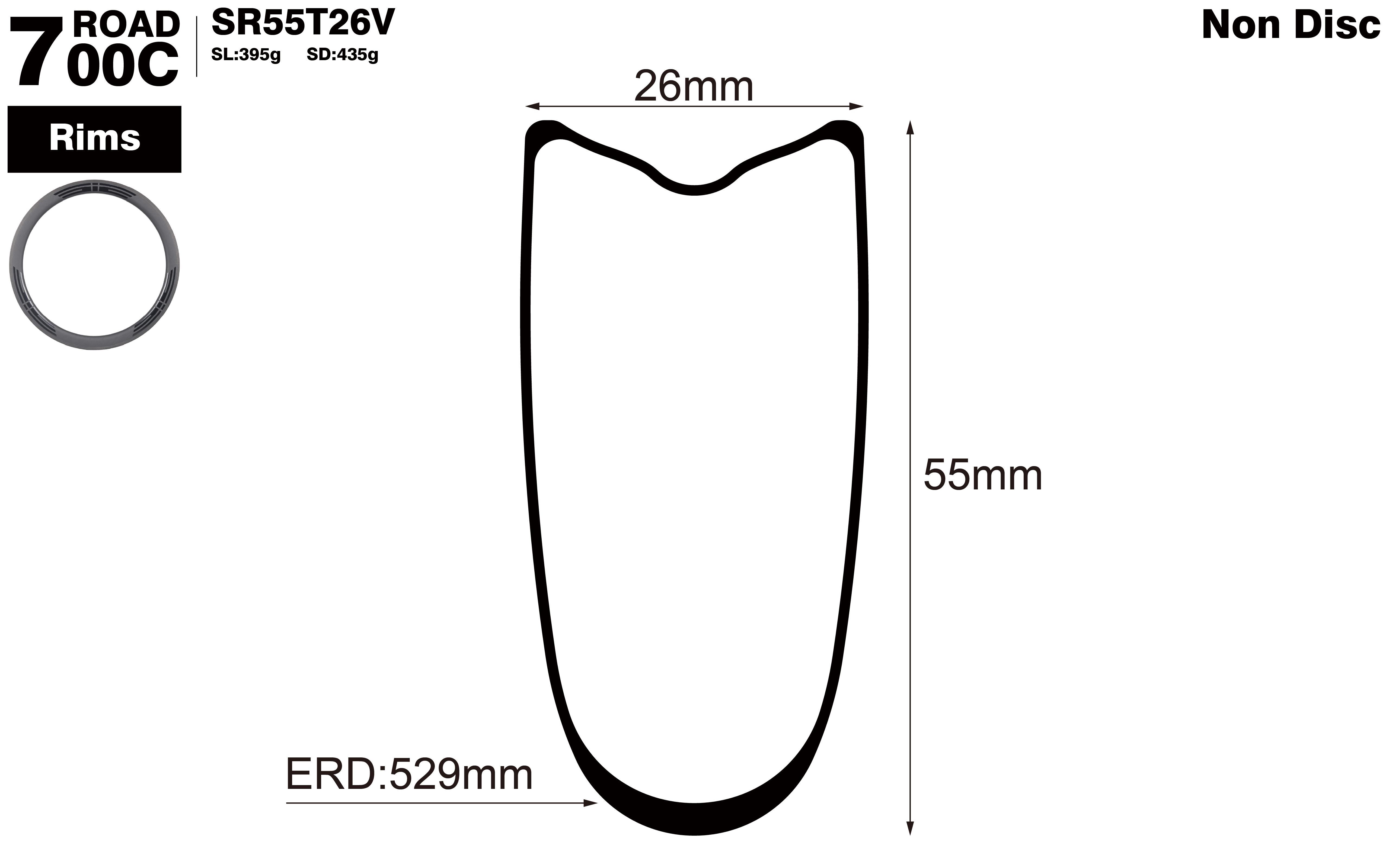 700C-I26-D55-symmetric-road-bike-tubular-carbon-rims-profile-drawing