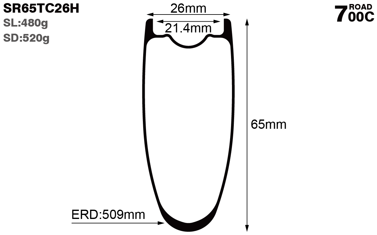 700C-I21.4-D65-symmetric-road-bike-clincher-hookless-carbon-rims-and-wheels-profile-drawing