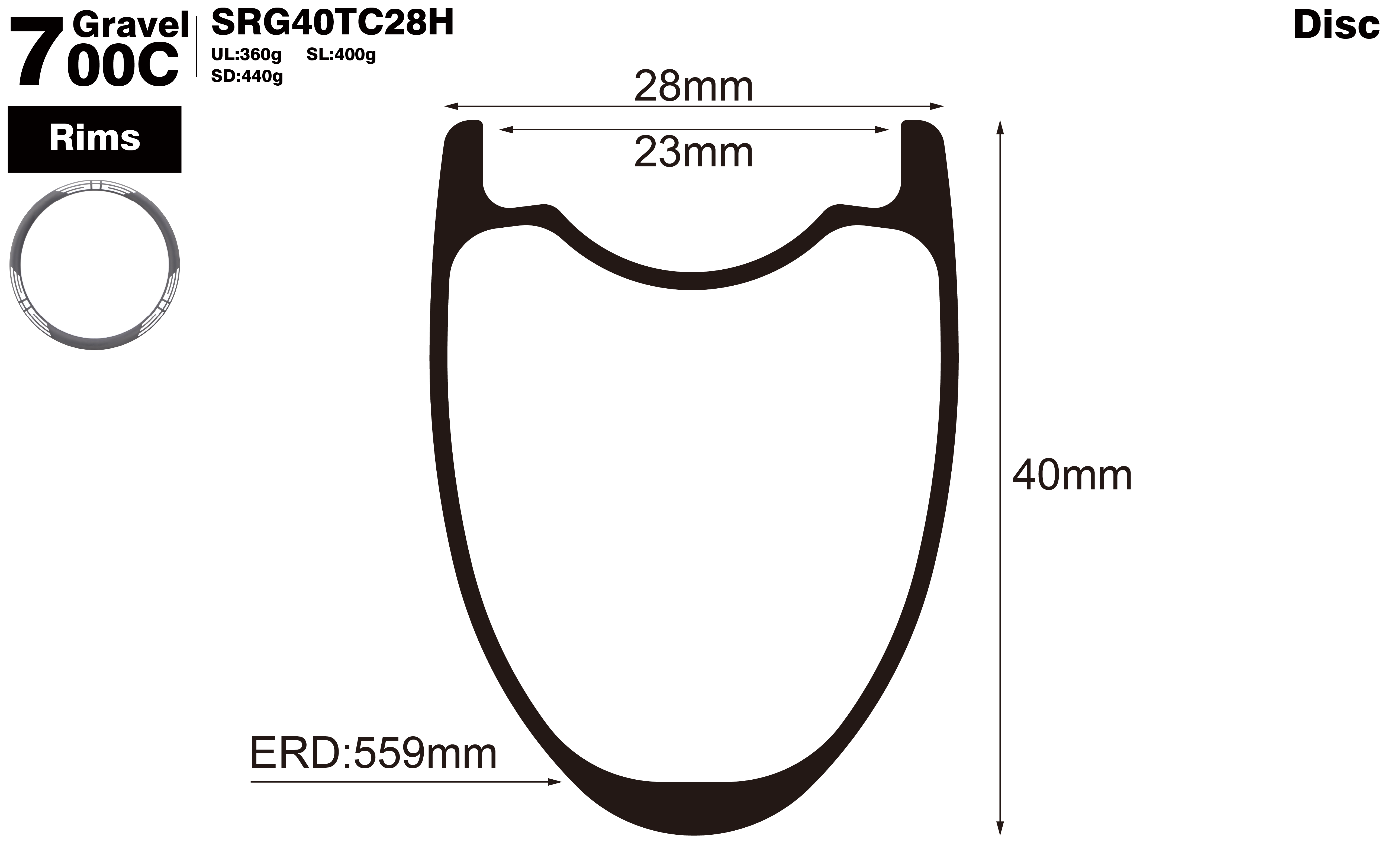 700C-I23-D40-symmetric-road-bike-hookless-clincher-carbon-rims-profile-drawing
