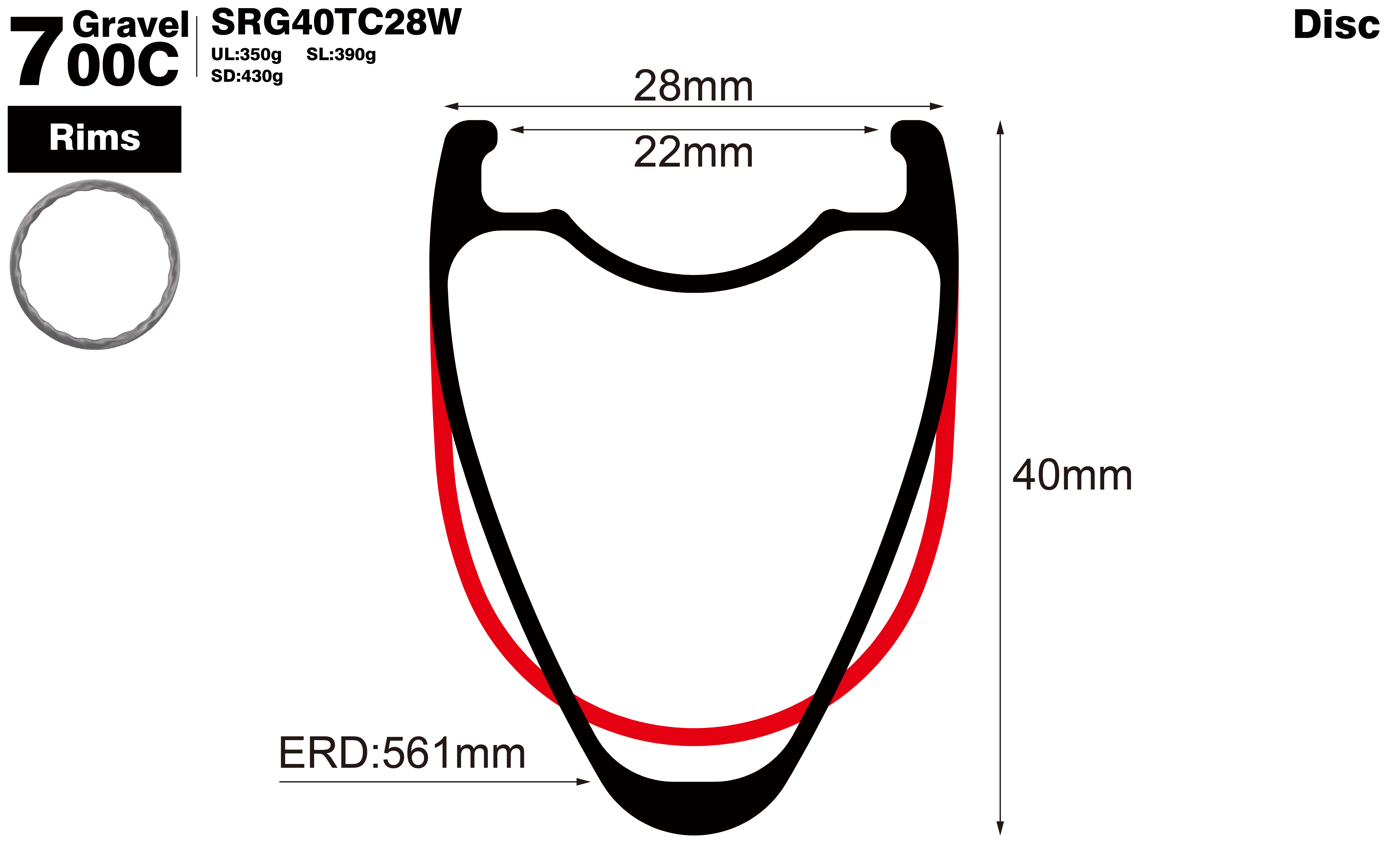 700C-I22-D40-symmetric-road-bike-hook-clincher-carbon-rims-profile-drawing