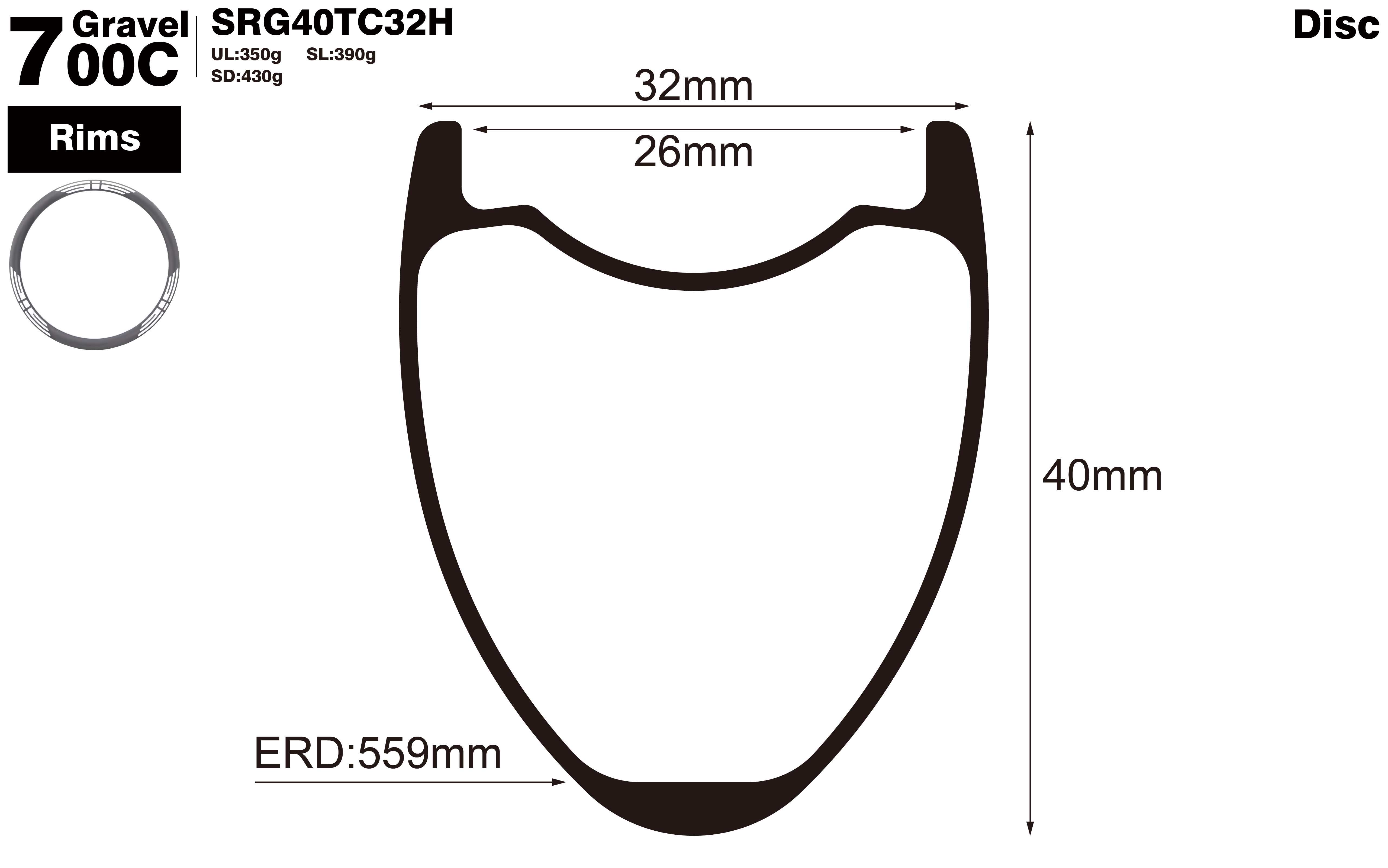 700C-I26-D40-symmetric-road-bike-hookless-gravel-carbon-rims-profile-drawing
