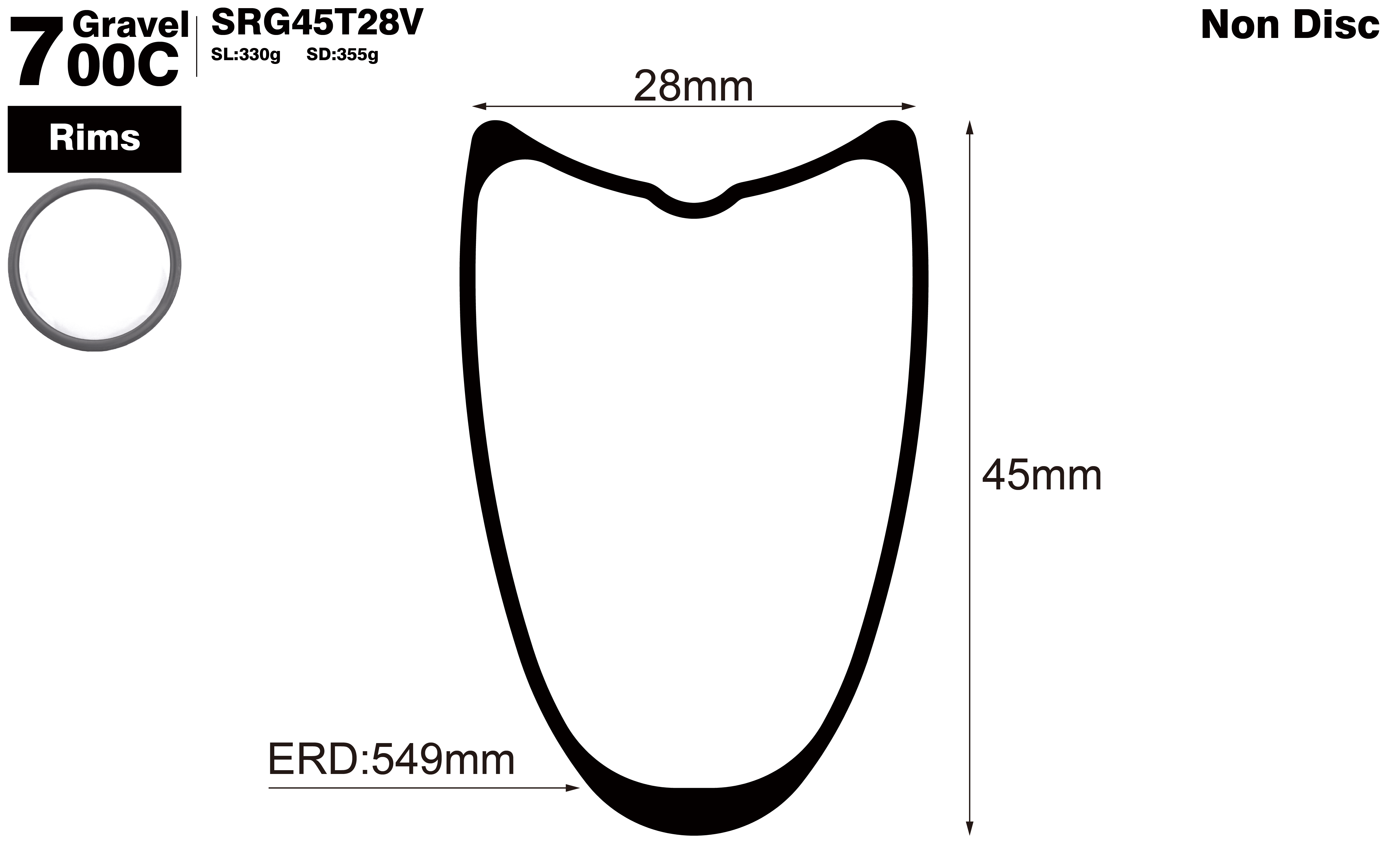 700C-I28-D45-symmetric-road-bike-tubular-carbon-rims-profile-drawing