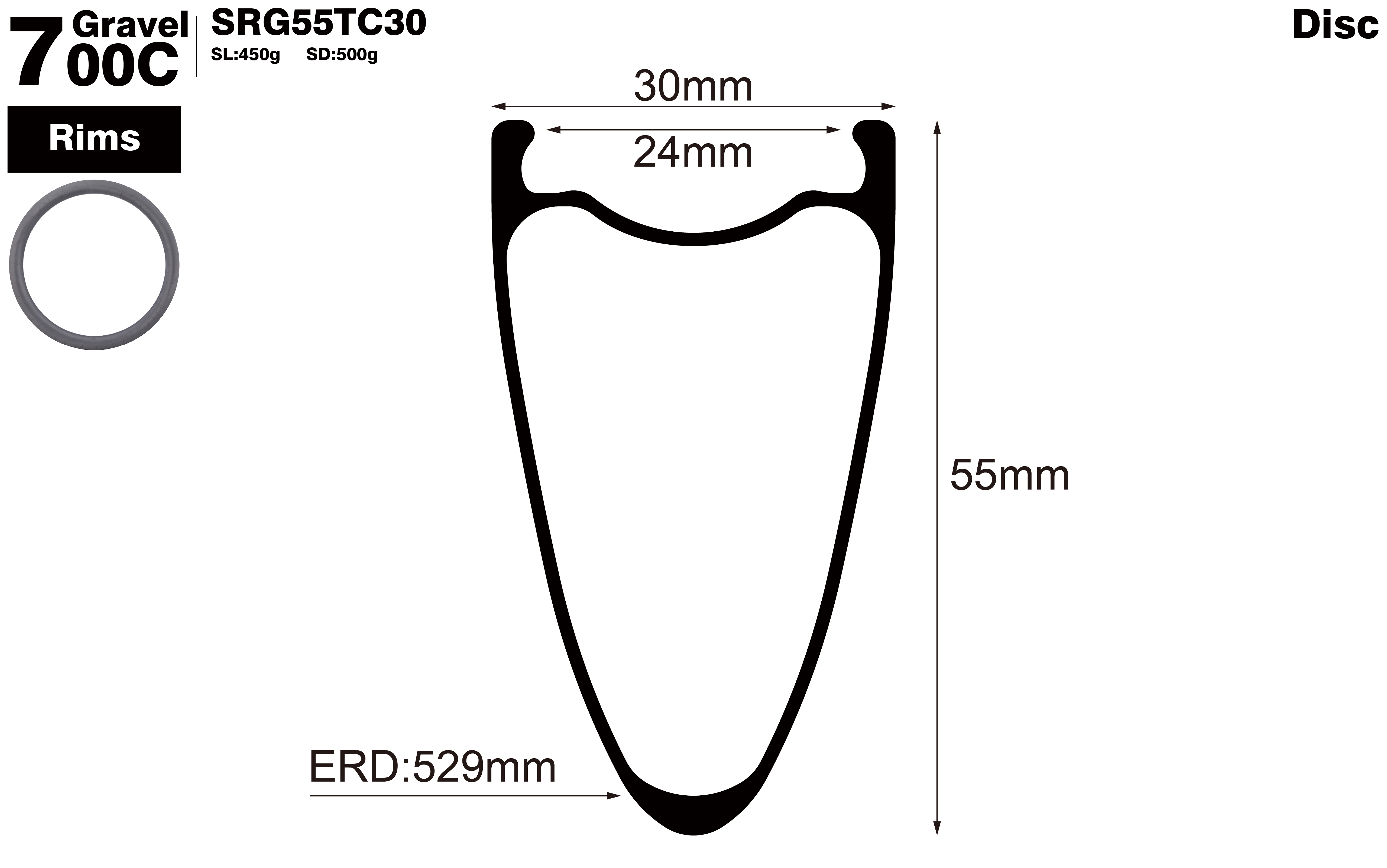 700C-I24-D55-symmetric-road-bike-gravel-carbon-rims-profile-drawing