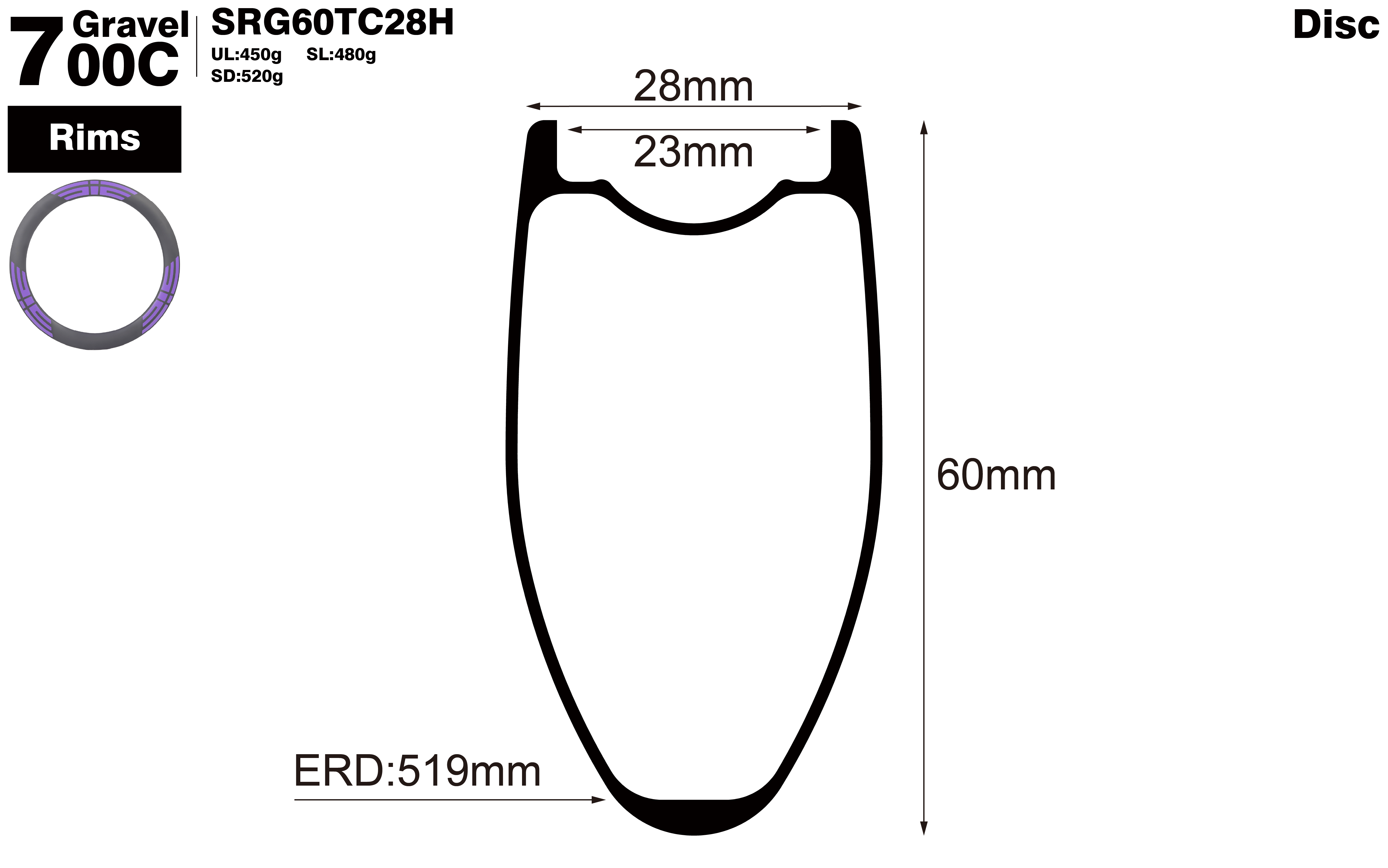 700C-I23-D60-symmetric-road-bike-hookless-gravel-carbon-rims-profile-drawing