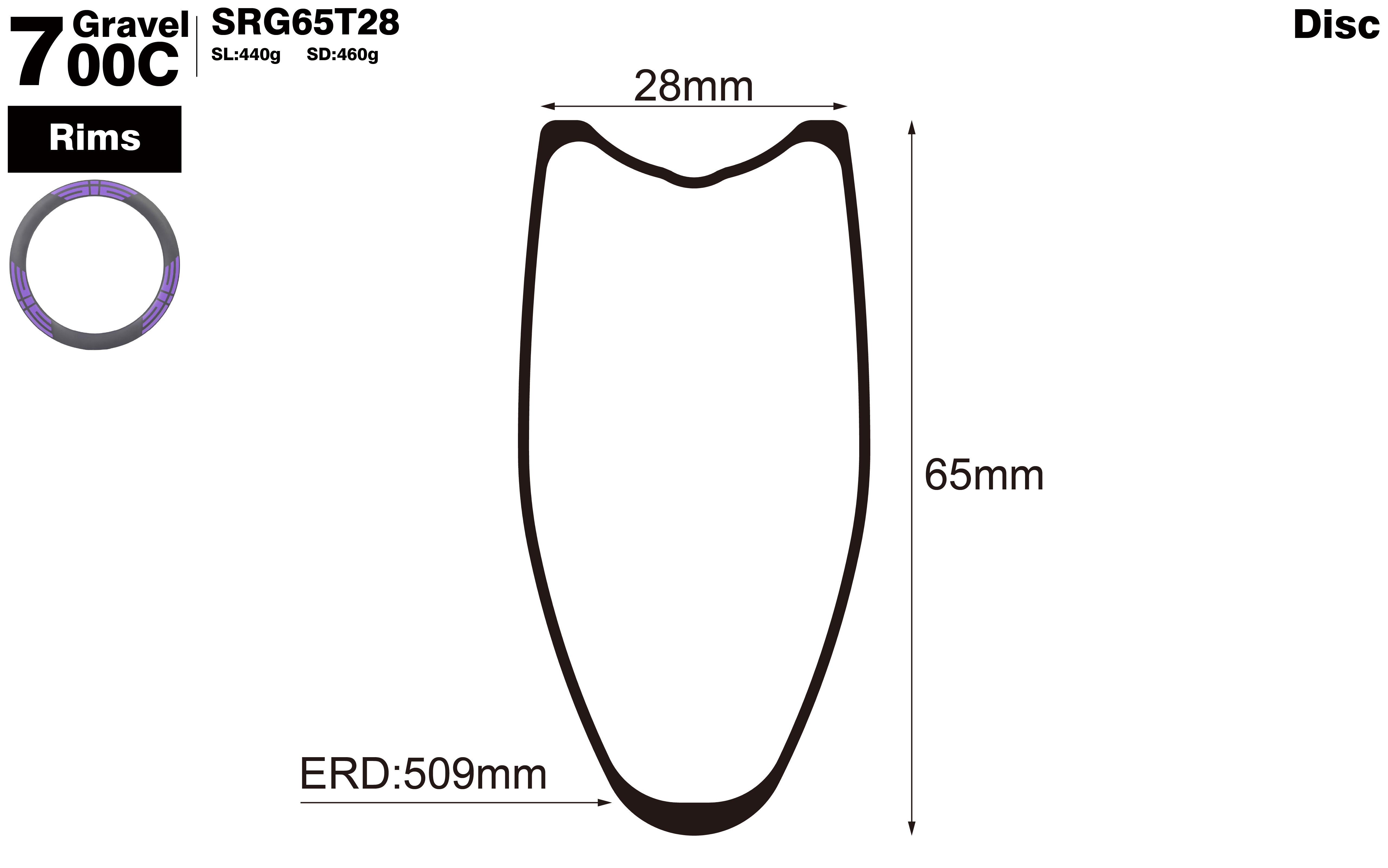 700C-I28-D65-symmetric-road-bike-tubular-carbon-rims-profile-drawing
